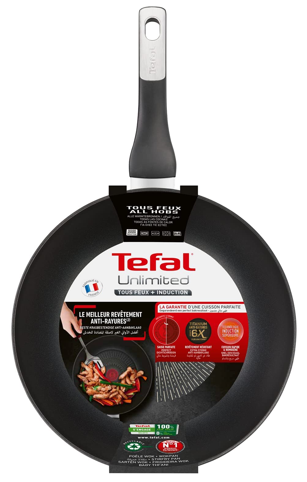 Tefal UNLIMITED 28cm Non-Stick Wok Pan - Professional Stir Fry Pan for Asian Cooking, High Heat Resistance, Induction Compatible - Perfect for Stir-Frying, Sauteing & Deep Frying at Home
