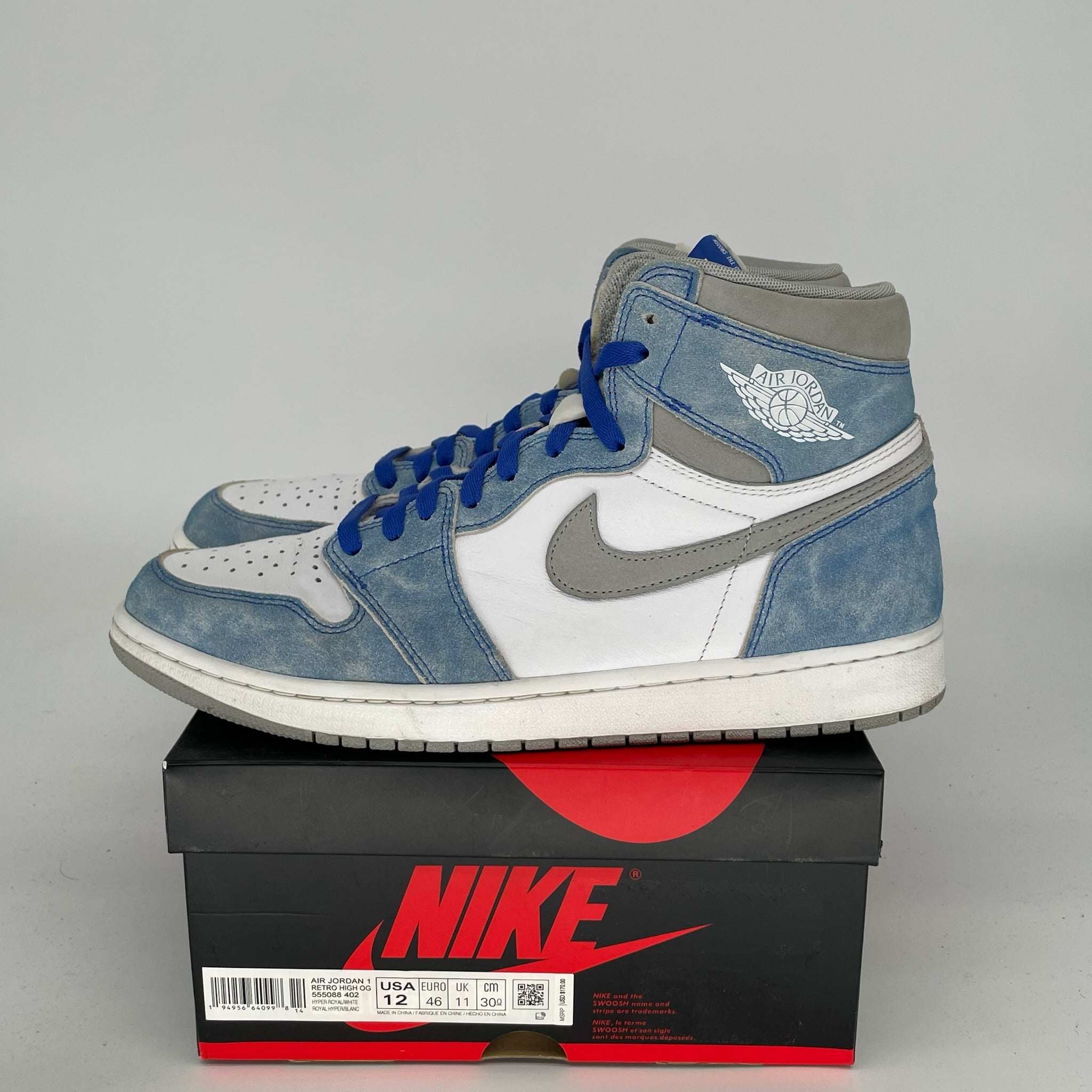 Air Jordan 1 Hyper Royal Sneakers - Size 12 Men's Basketball Shoes (555088-402) - Perfect for Streetwear, Casual Outfits & Sneaker Collectors