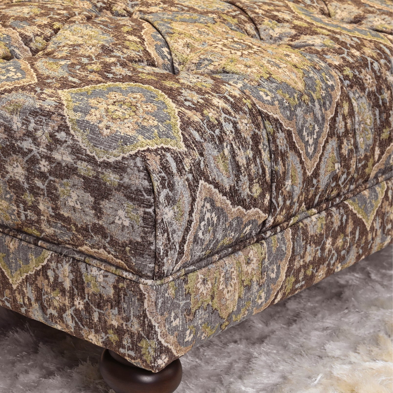 Roundhill Furniture Charbilia Fabric Tufted Cocktail Ottoman in Tapestry Ocean Cliff - Stylish Living Room Footrest & Coffee Table Alternative for Home Decor