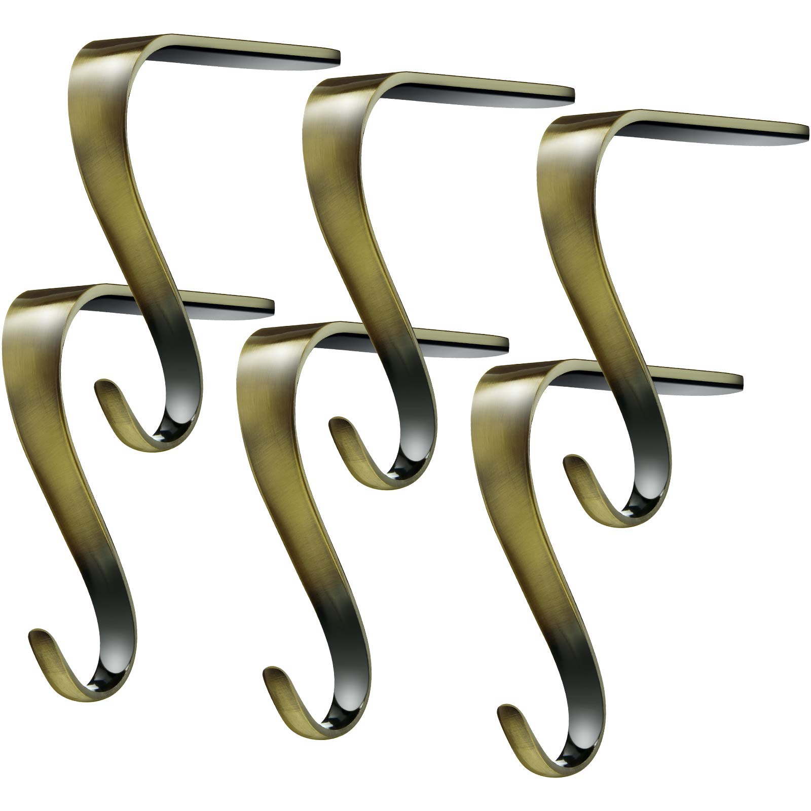 6-Piece Heavy Duty Metal Christmas Stocking Holders - Bronze Mantel Hangers for Fireplace, Shelves, Tables & Windows - Durable Xmas Decor for Holiday Parties & Festive Home Decorations