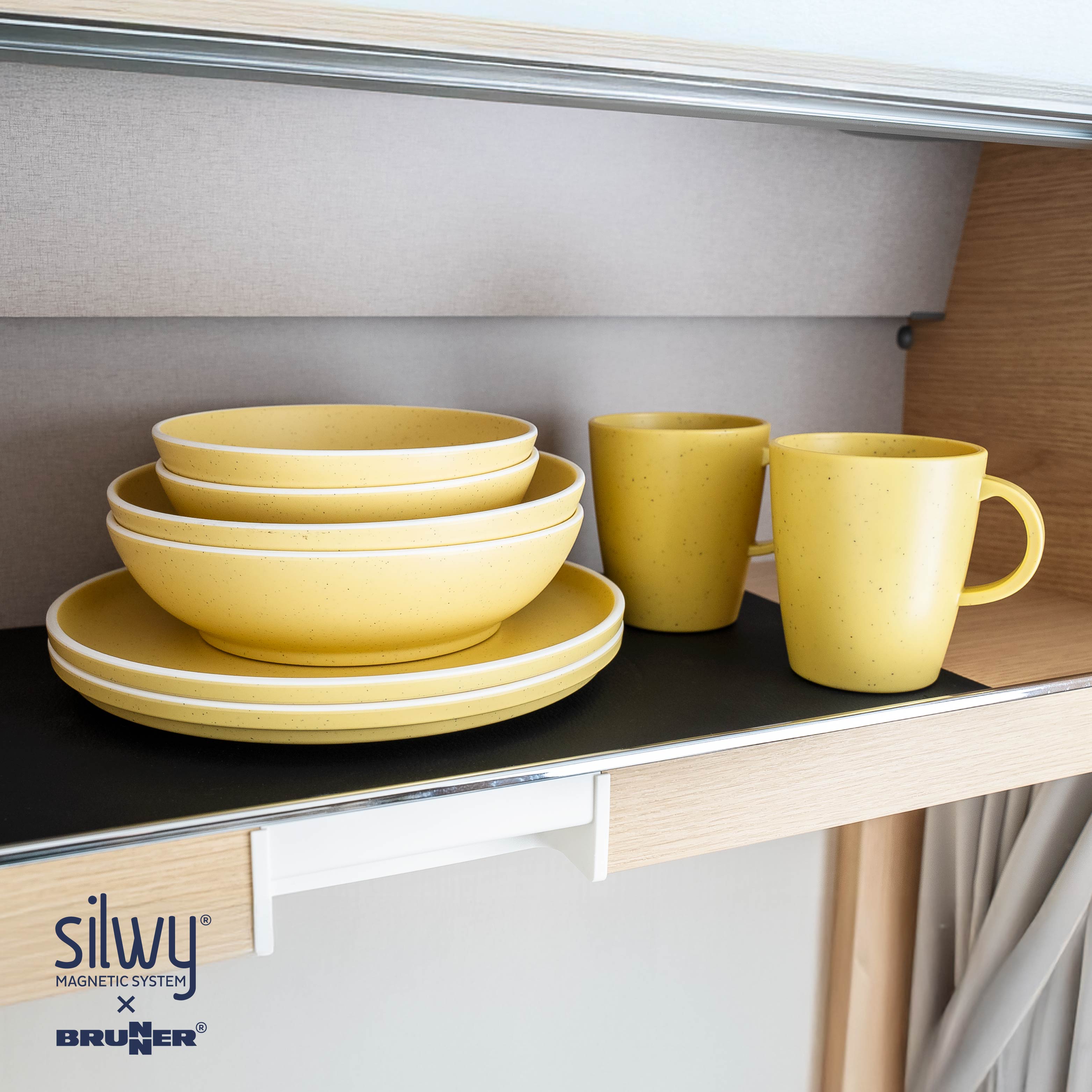 DOLOMIT YELLOW Magnetic Plastic Dinnerware Set - Lightweight & Durable BPA-Free Tableware for Camping, Picnics & Outdoor Dining
