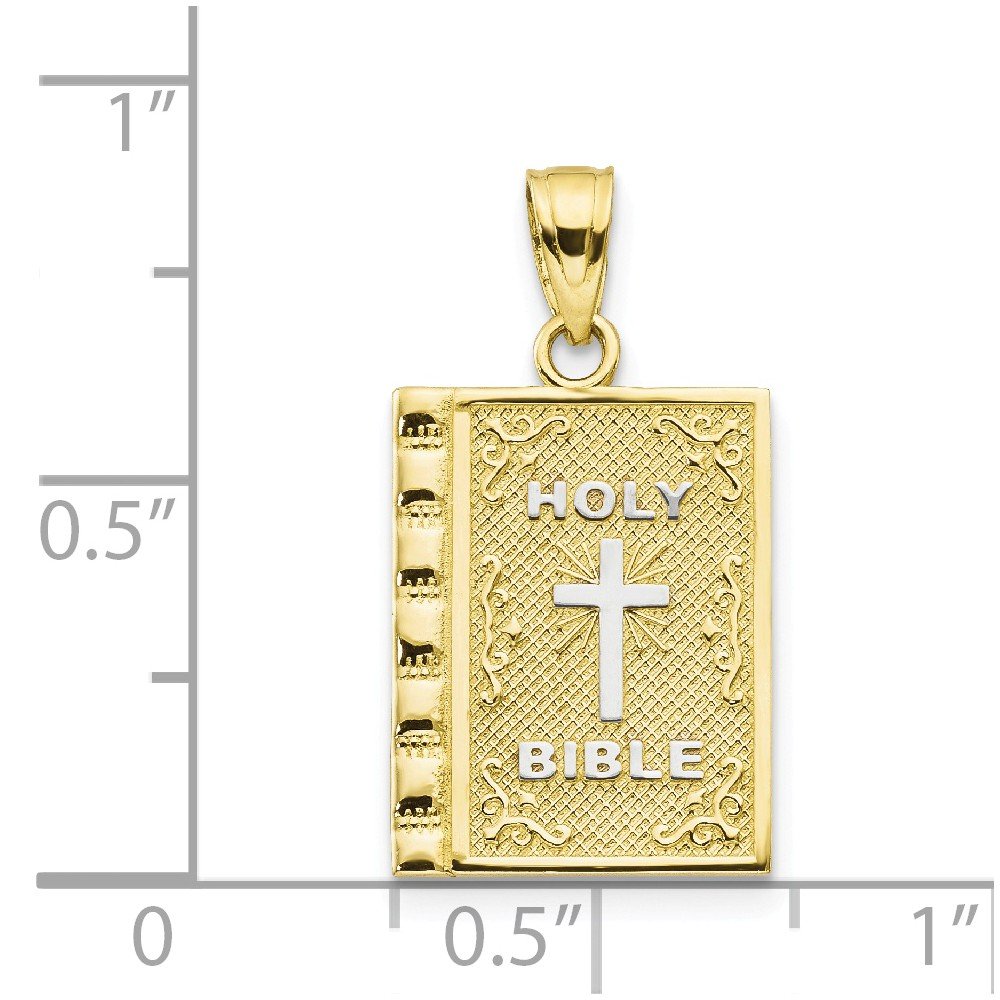 10K Yellow Gold Two-Tone Holy Bible Charm Pendant Necklace - 23mm x 13mm - Religious Jewelry Gift for Baptism, Confirmation & Christian Faith