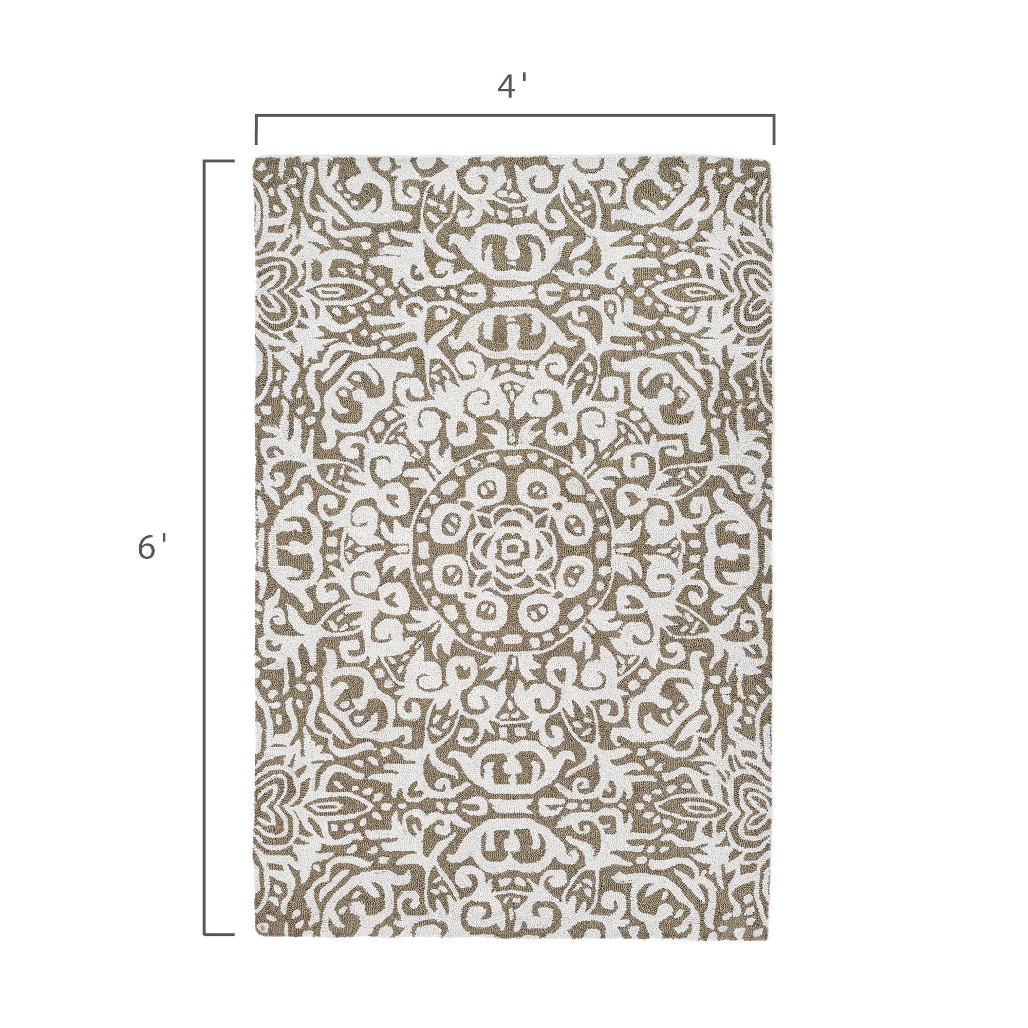 Fab Habitat Hand Hooked Area Rug - Stain Resistant, Plush Soft Wool-Like Texture - Premium Recycled Polyester Yarn - Medallion Design - 4x6 ft - Arley Khaki - Perfect for Bedroom & Living Room Decor - Cozy Home Accent Rug for Family Gatherings & Relaxation