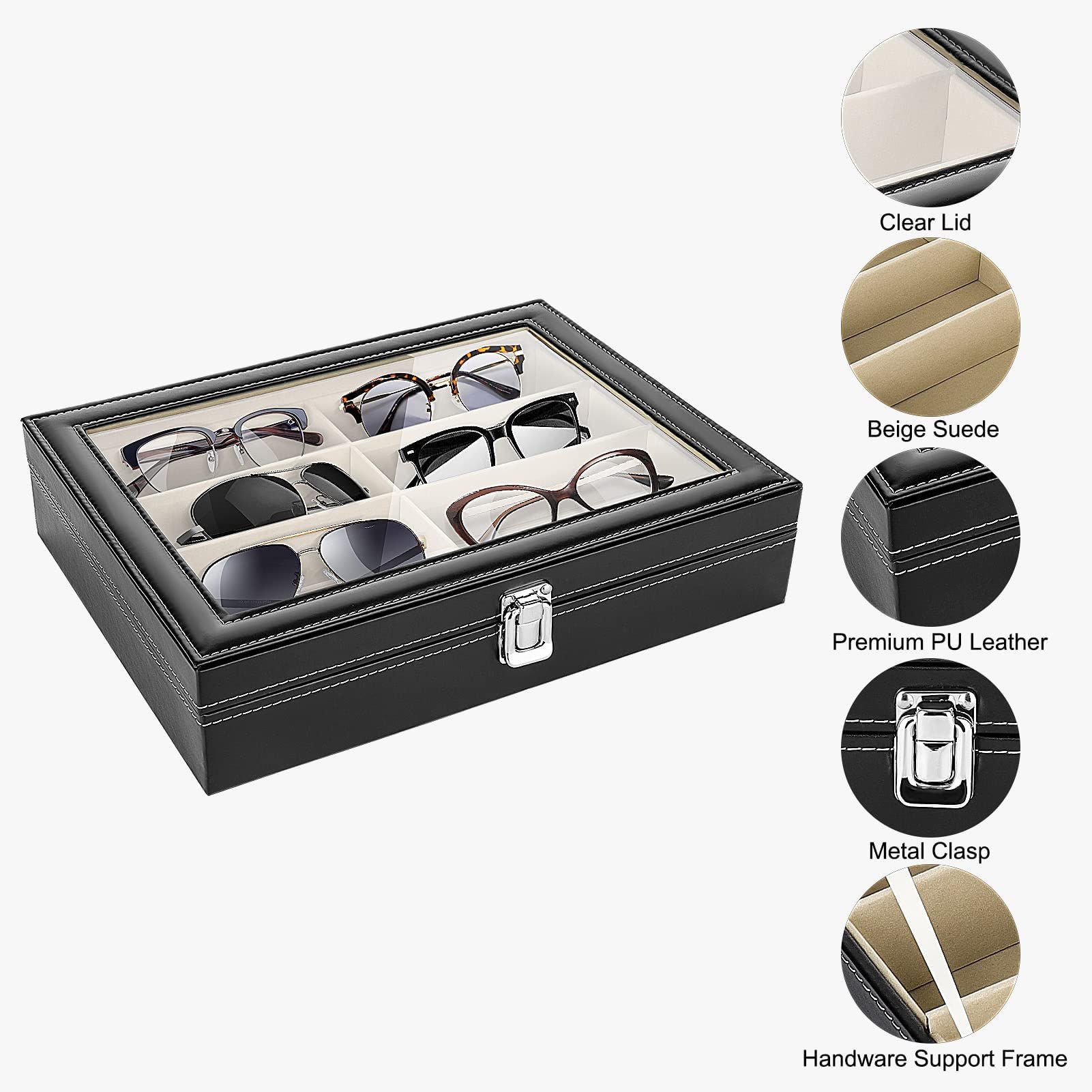 Youyijia Transparent Glass Sunglasses Storage Box - Dust-Proof Portable Eyewear Case for Men & Women | Perfect for Travel, Home, Office & Car Organization