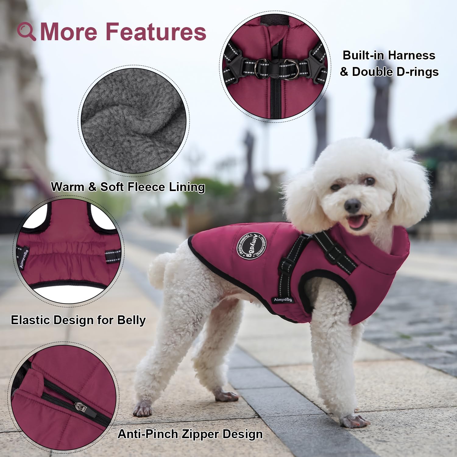 Warm Winter Dog Coat for Small Dogs - Fashionable & Waterproof Windproof Pet Jacket with Built-in Harness, Reflective Adjustable Vest - Perfect for Cold Weather Walks, Outdoor Adventures & Nighttime Safety (Purple)