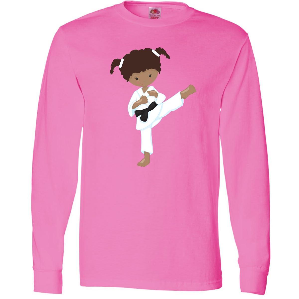 Inktastic African American Girl Karate Girl Black Adult Long Sleeve T-Shirt - Perfect for Martial Arts Training, Black History Month & Casual Wear