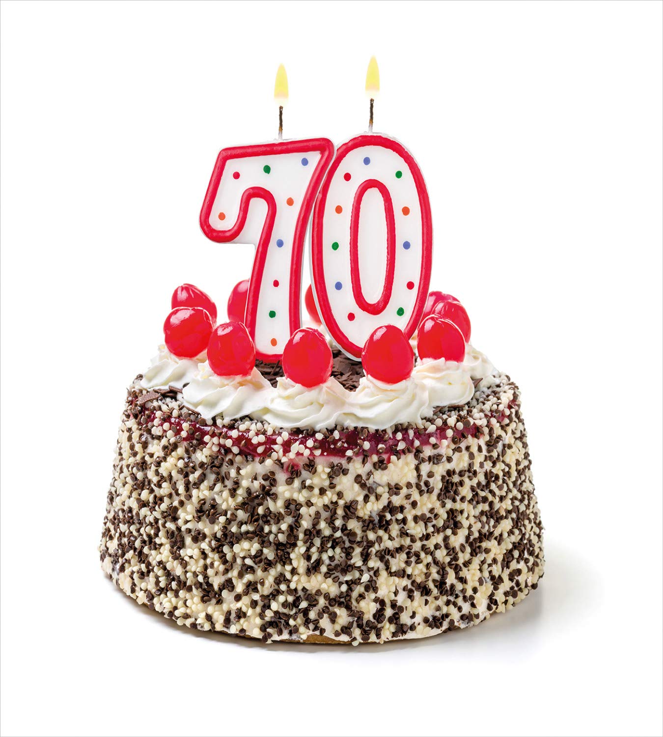 Ambesonne 70th Birthday Duvet Cover Set - California King Size 3-Piece Bedding with Cake, Number 70 Candles & Sprinkles Design - Party Themed Decorative Bedding for Birthday Celebrations & Special Events