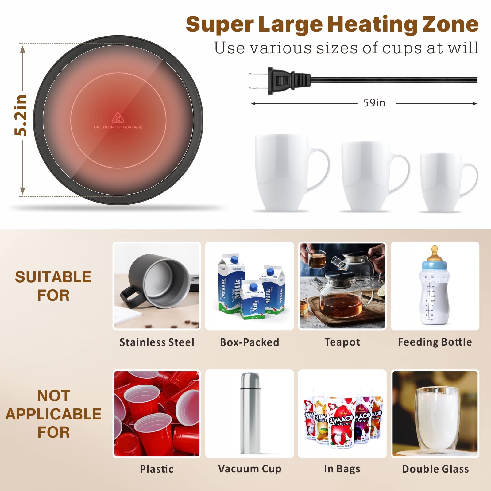 50W Smart Coffee Mug Warmer with Auto Shut Off - 3 Adjustable Temperature Settings (105-180°F) - Waterproof Electric Cup Warmer for Coffee, Tea & Milk - Perfect for Office, Home & Desk Use (Black)