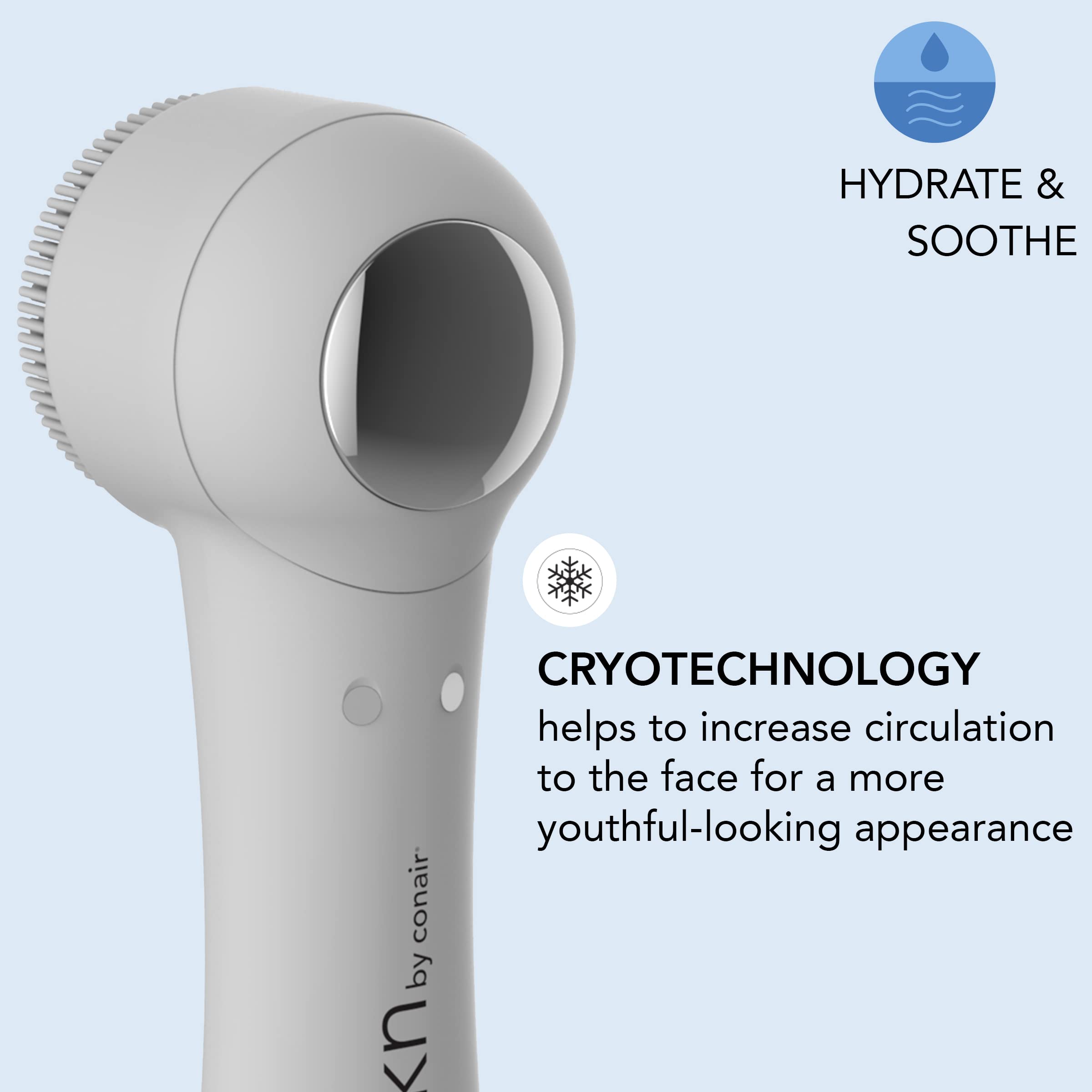 Conair Cryotherapy Advanced Facial Cleansing Brush with Ultra-Hygienic Silicone Brush Head & Cooling Plate - Reduces Puffiness, Soothes Inflammation - Perfect for Daily Skincare & Post-Workout Facial Care