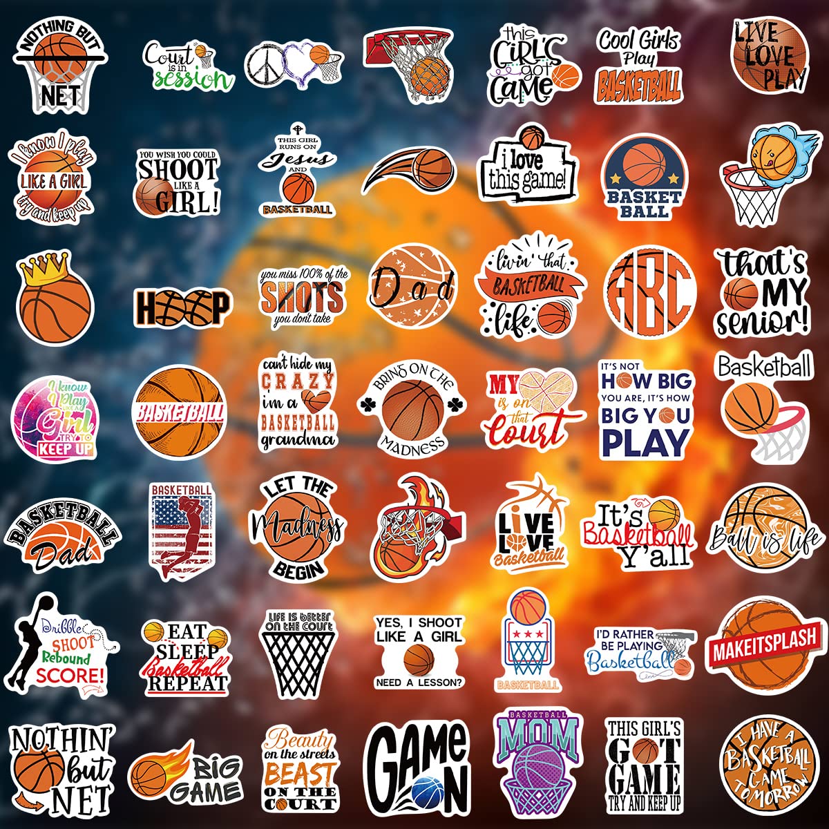 100PCS Basketball Stickers - Waterproof Sports Decals for Water Bottles, Notebooks, Gifts for Boys & Girls - Perfect for DIY Crafts, School Supplies, Party Favors and Basketball Fan Collections