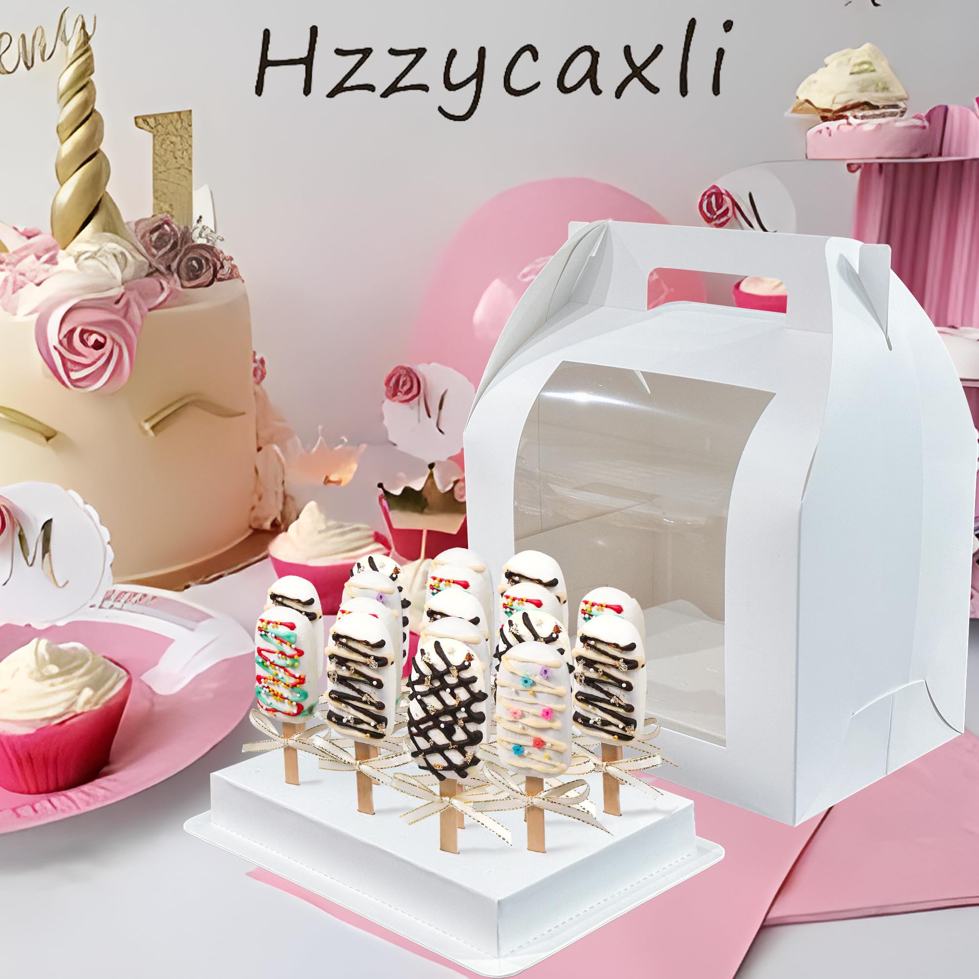 8pcs Cake Pop Holder Boxes with Clear Window - Portable Display Stand for Party Treats