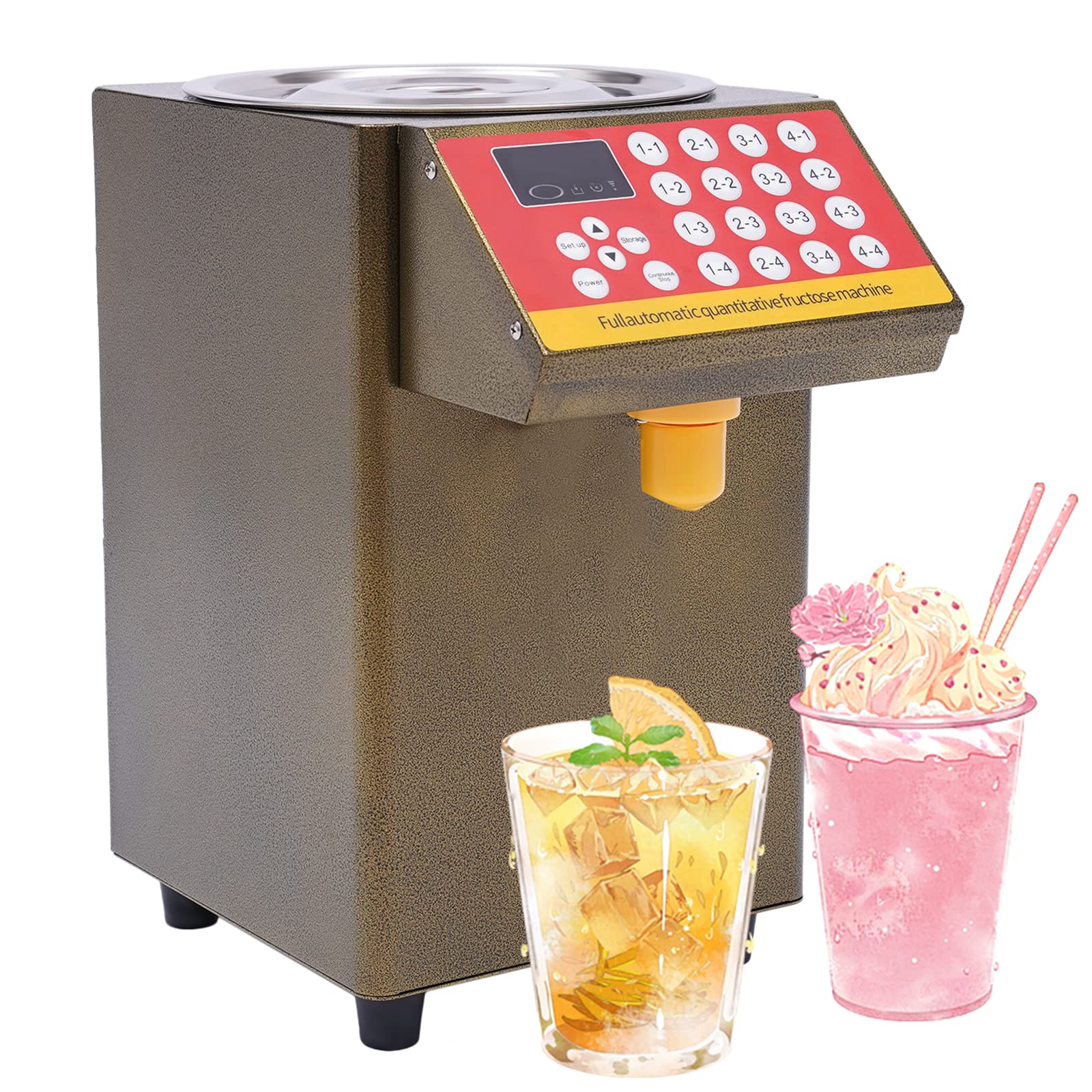 Automatic Fructose Dispenser 8000CC 2 Gallon Syrup Dispenser Machine - 16 Groups Quantitative Fructose Dispenser for Coffee, Bubble Tea & Milk Tea - 110V 500W Commercial Drink Equipment - Perfect for Cafes, Tea Shops & Beverage Businesses
