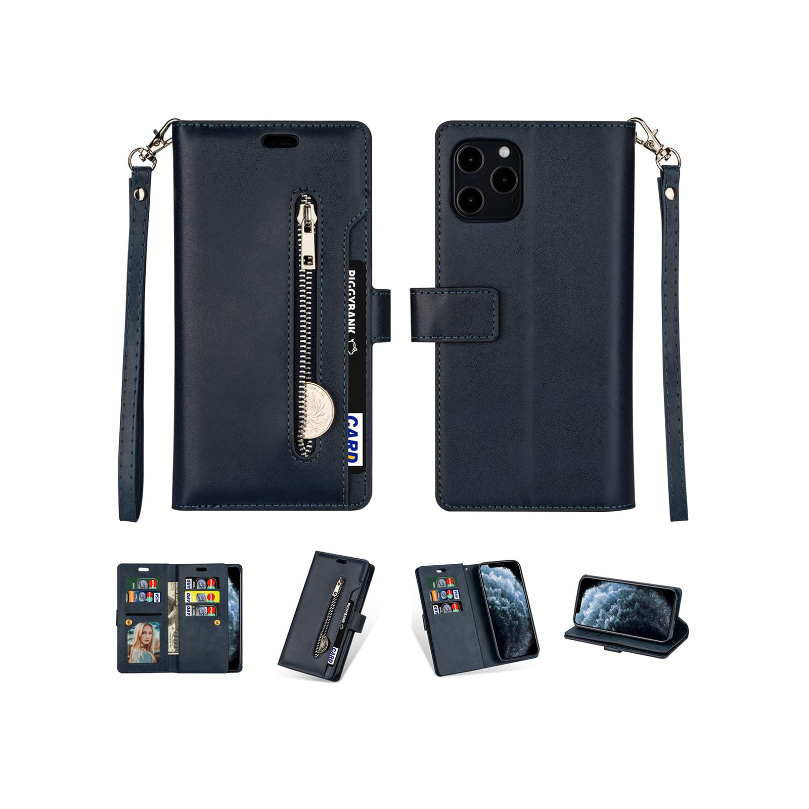 Premium Zippered Mobile Phone Holster with Multi-Card Slots - Durable Back Cover Case for Redmi Note 7S (Blue) | Perfect for Everyday Use, Travel & Business Professionals
