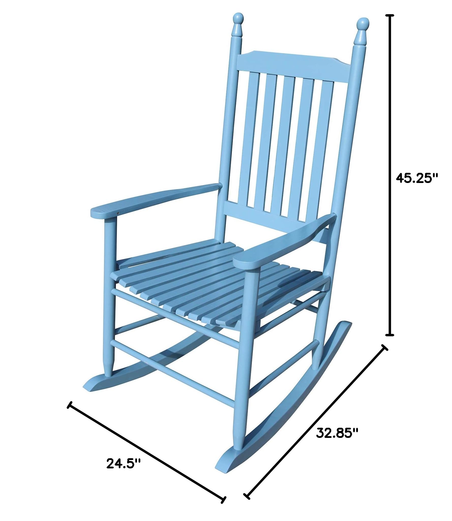 Knocbel Solid Wood Rocking Chair - Comfortable Porch Rocker with Slatted Backrest & Seat - Indoor/Outdoor High-Back Lounge Chair for Patio, Balcony, Lawn & Pool Deck - 280lbs Weight Capacity - Blue - Perfect for Relaxing, Reading & Enjoying Outdoor Spaces