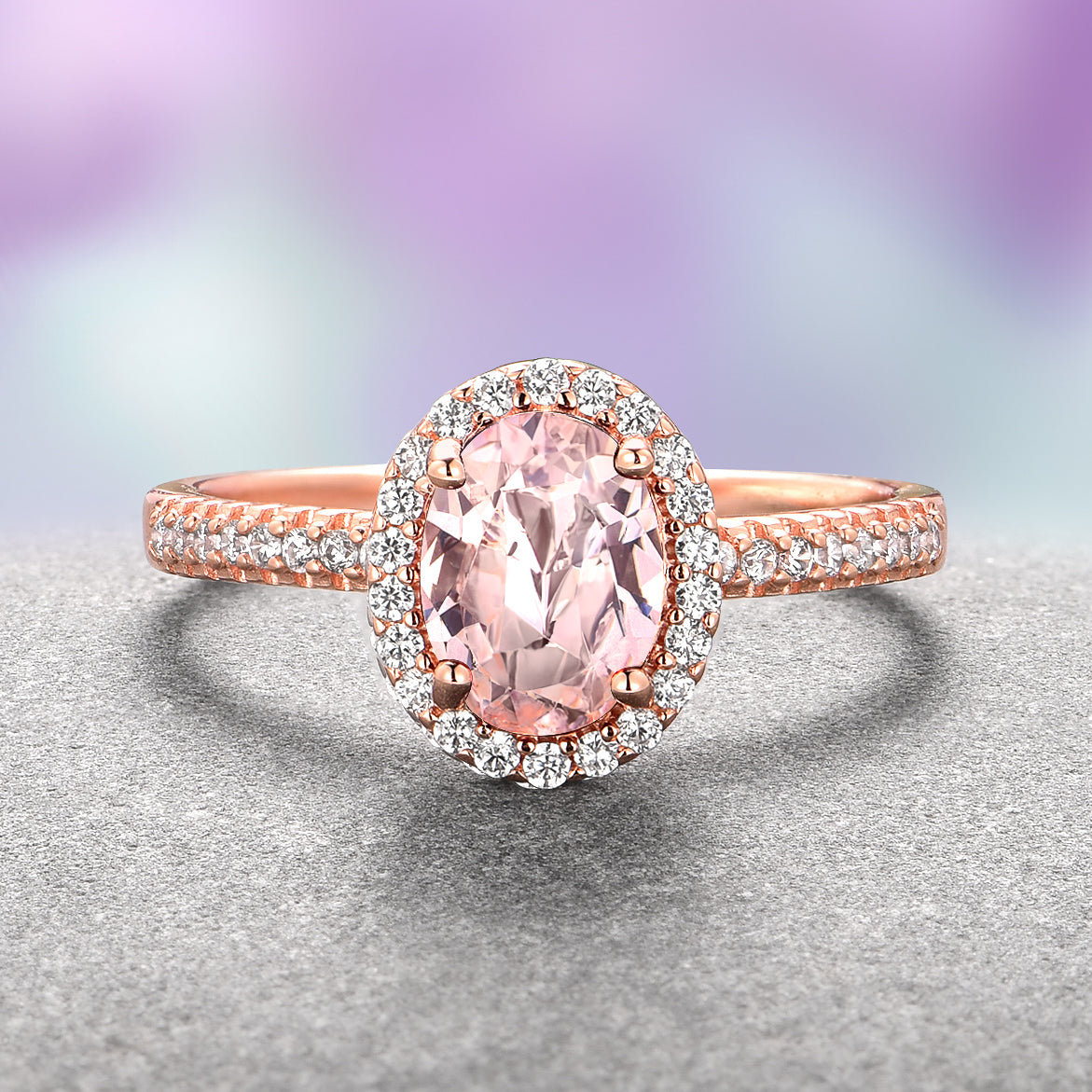 14K Rose Gold Vermeil Iris Oval Morganite Ring – Elegant & Dainty Jewelry for Women, Perfect for Engagement, Wedding, Anniversary & Special Occasions
