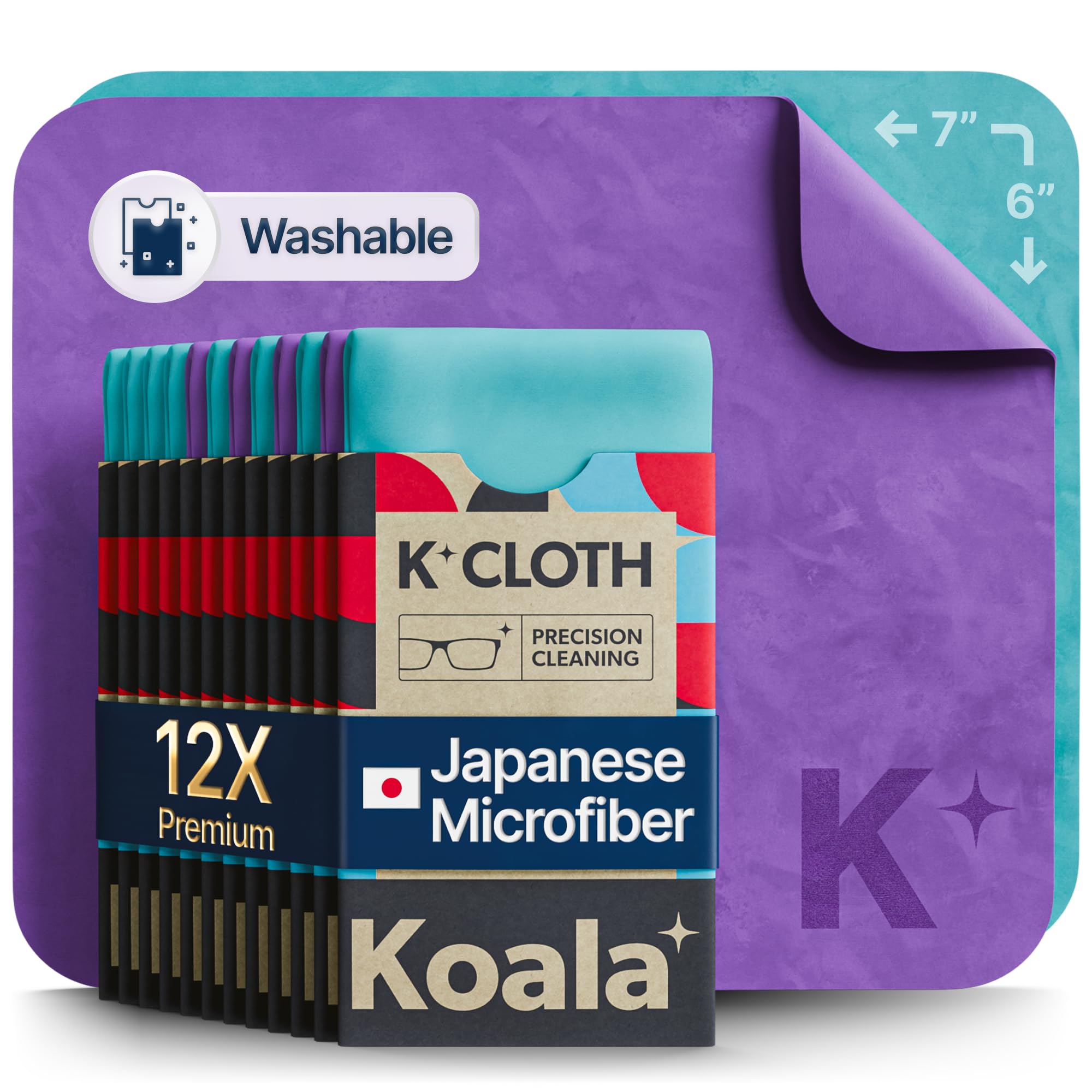 Premium Koala Lens Cleaning Cloth - Ultra Soft Japanese Microfiber for Glasses, Camera Lenses, VR/AR Headsets & Screens - Streak-Free Cleaning for Eyewear & Electronics - Blue & Purple (12 Pack) - Perfect for Home, Office & Travel Use