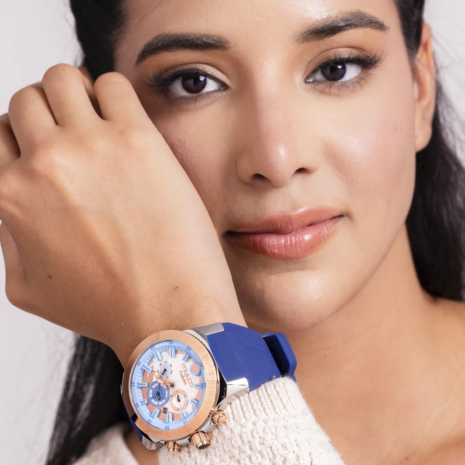 Mulco Women's Watch - Silver Stainless Steel with Silicone Band, Rose Gold & Mother Pearl Face for Everyday Elegance