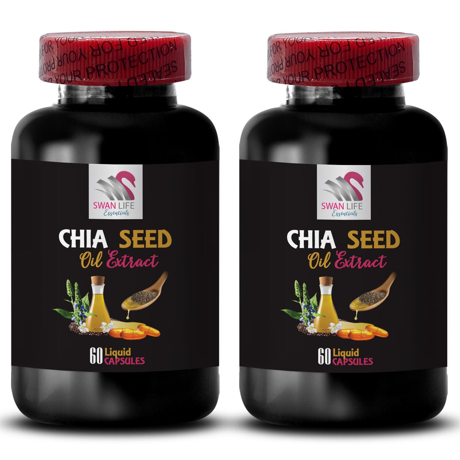 Organic Chia Seed Oil Extract - Rich Texture, Skincare Booster & Glossy Finish | Lightweight Natural Body Oil for Softening & Hydration | 2 Bottles (120 Capsules) | Perfect for Face, Hair & Massage Therapy