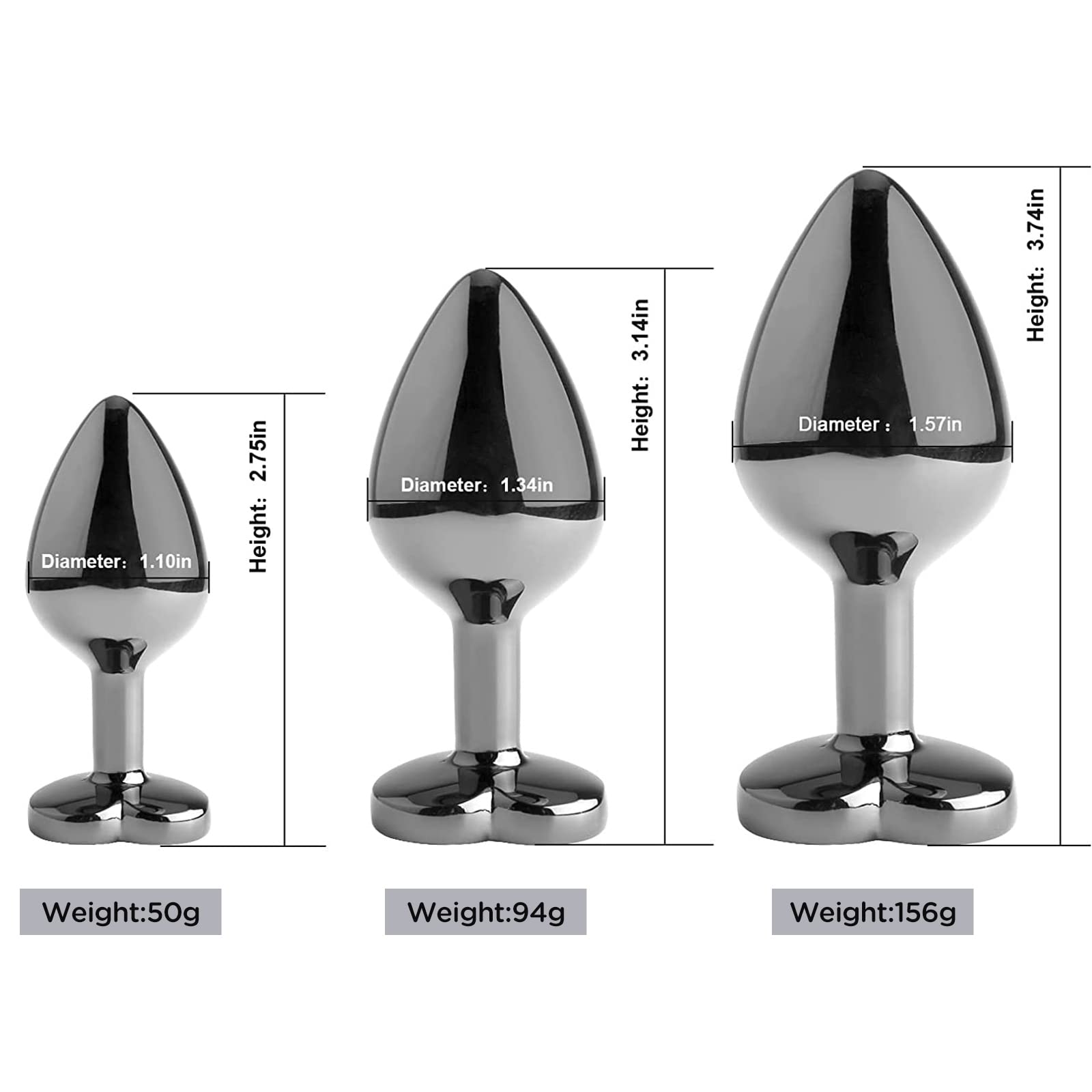 3Pcs Luxury Metal Heart-Shaped Anal Plug Set - S&M Trainer Kit for Beginners, Couples, Men & Women - Small/Medium/Large (Light Red) - Perfect for Solo Play, Couples Fun & BDSM Exploration