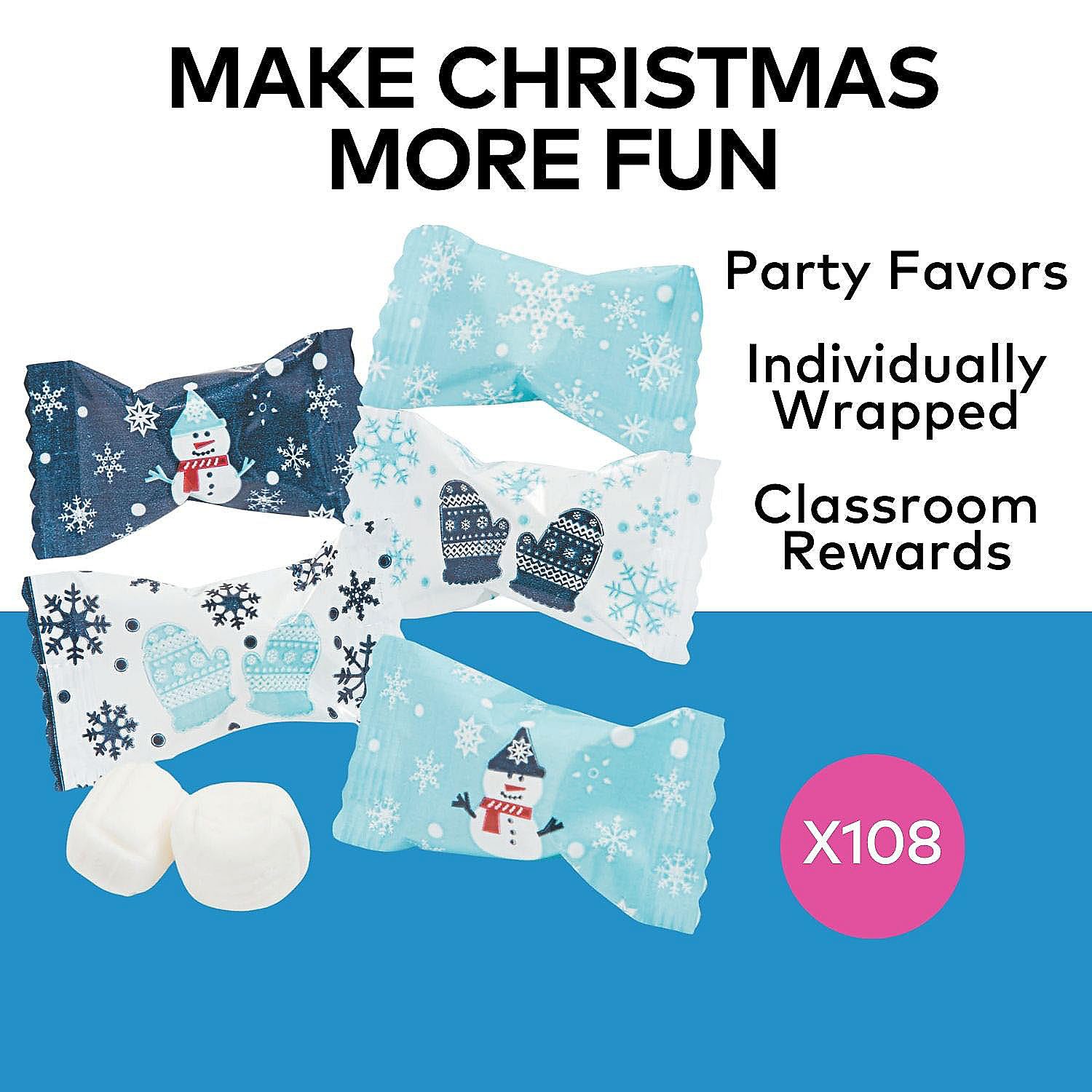 Winter Buttermint Candy - 108 Individually Wrapped Christmas Mints with Snowflake & Snowman Designs - Perfect for Holiday Parties, Stocking Stuffers & Gift Baskets