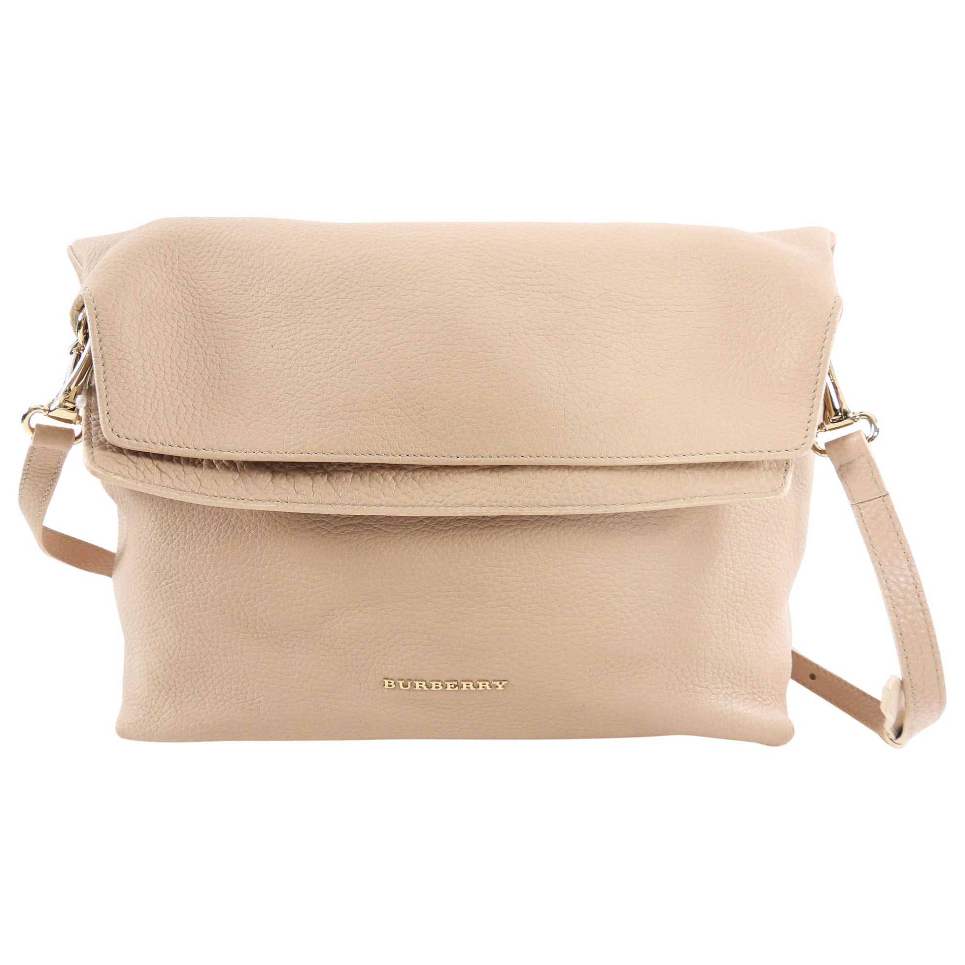 Burberry Beige Grained Leather 2-Way Shoulder Bag & Clutch Purse for Women | Luxury Designer Handbag for Work, Travel & Evening Events