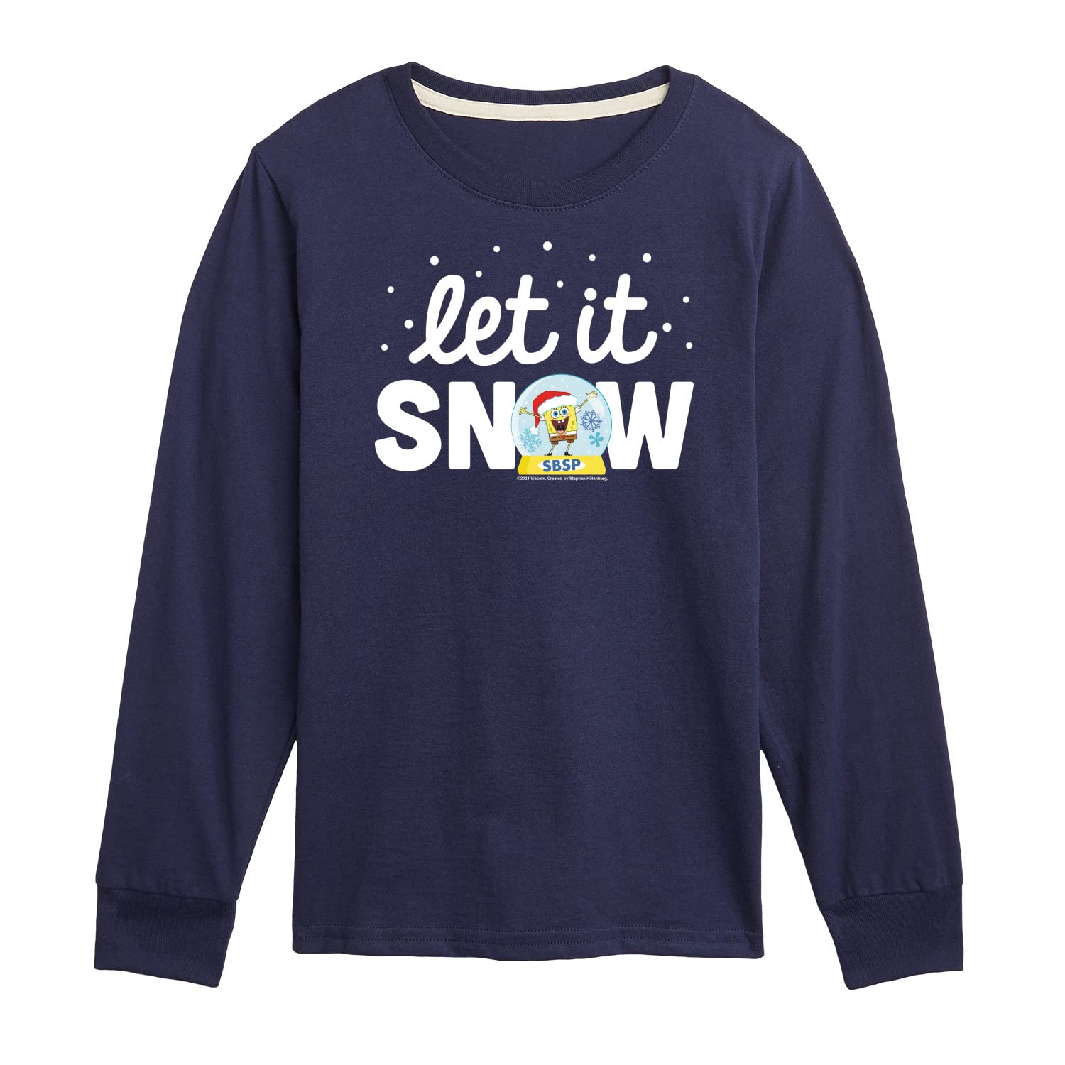 Spongebob Squarepants Let It Snow Graphic Long Sleeve T-Shirt for Toddler & Youth | Winter Holiday Cartoon Character Shirt | Christmas Party, Family Gathering, School Outfit