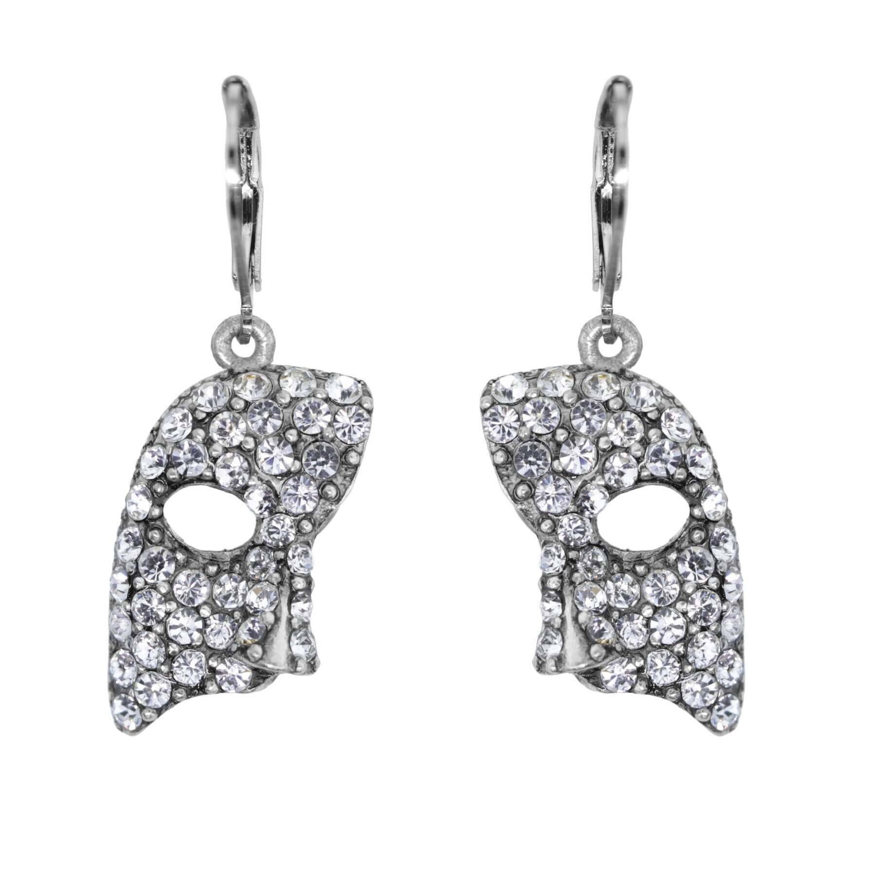 1928 Jewelry Crystal Masquerade Mask Drop Earrings - Elegant Vintage Dangle Earrings for Women - Perfect for Masquerade Balls, Halloween Costumes & Formal Events