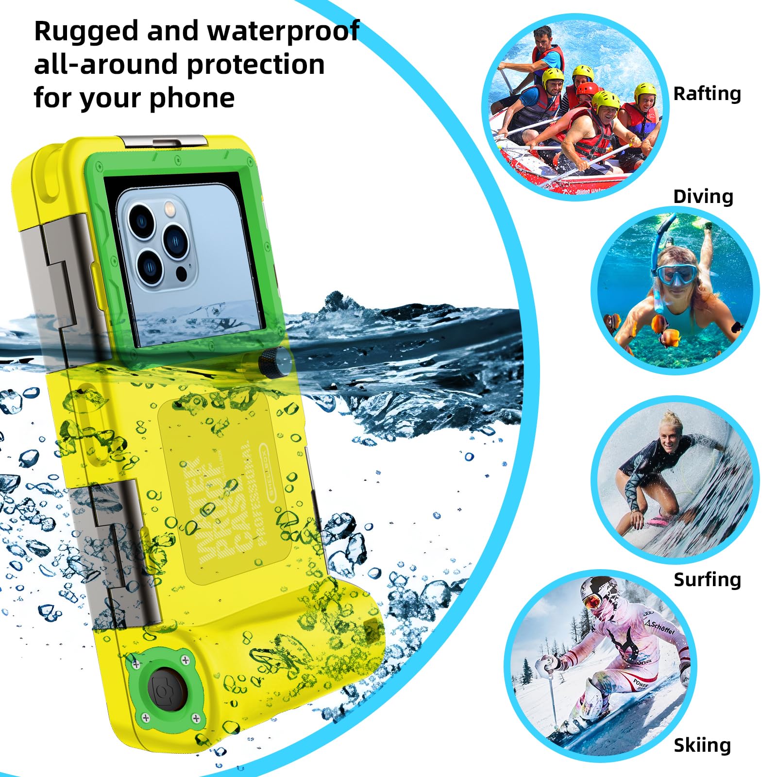 Upgrade Universal Waterproof Phone Case for iPhone 16/15/14/13/12/11 Pro Max/XR/XS/X & Galaxy S24/S23/S22/S21 - Diving & Snorkeling Underwater Photography Case (Yellow) - Perfect for Beach Vacations, Pool Parties & Water Sports