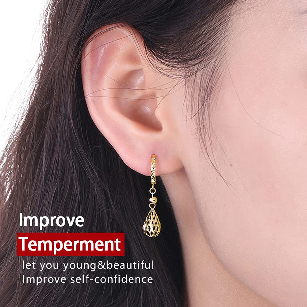 18K Solid Gold Hoop Earrings for Women - Dainty Hollow Teardrop Dangle Earrings, Real Gold Jewelry with Certificate | Perfect Gift for Wedding, Prom, Party & Everyday Elegance
