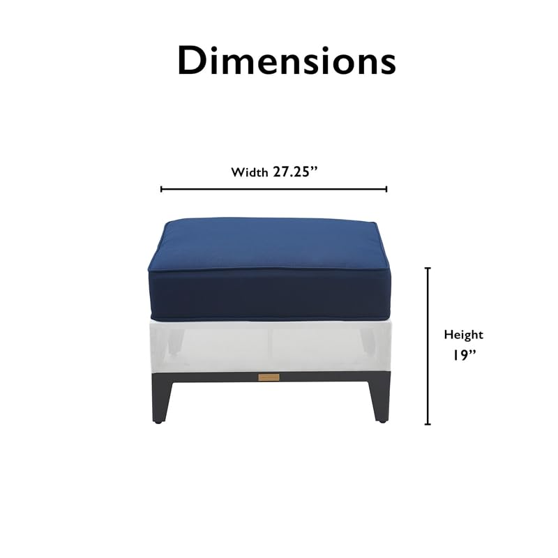 Tommy Hilfiger Hampton Outdoor Ottoman - Coastal White & Navy Stripe - Weather-Resistant Patio Furniture for Poolside, Deck or Garden Relaxation