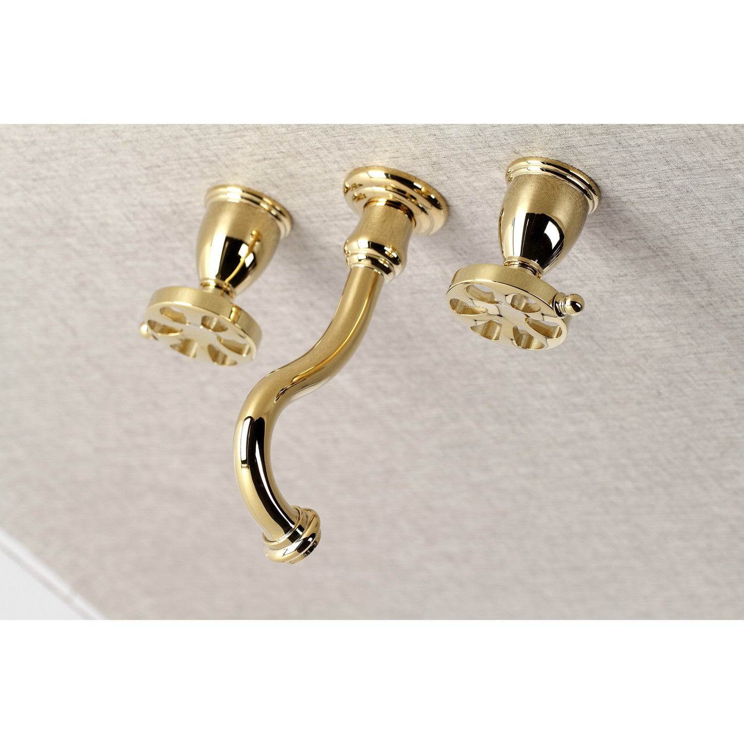 Belknap KS3122RX Double Handle 3 Hole Wall Mount Bathroom Faucet in Polished Brass - Perfect for Modern Bathrooms, Powder Rooms & Spa Retreats