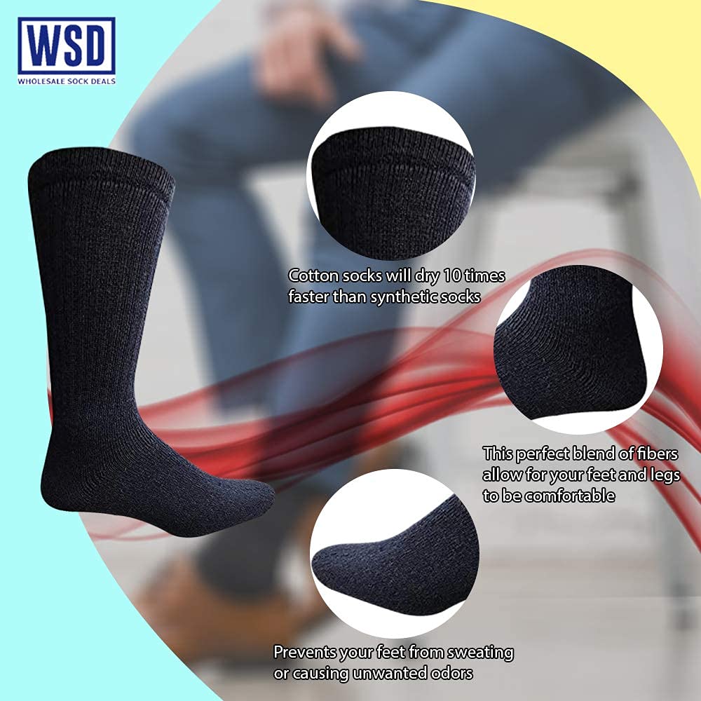 12 Pairs Bulk Men's Crew Socks (Size 10-13) - Soft Cotton Comfort Socks for Everyday Wear, Work & Sports - Wholesale Value Pack