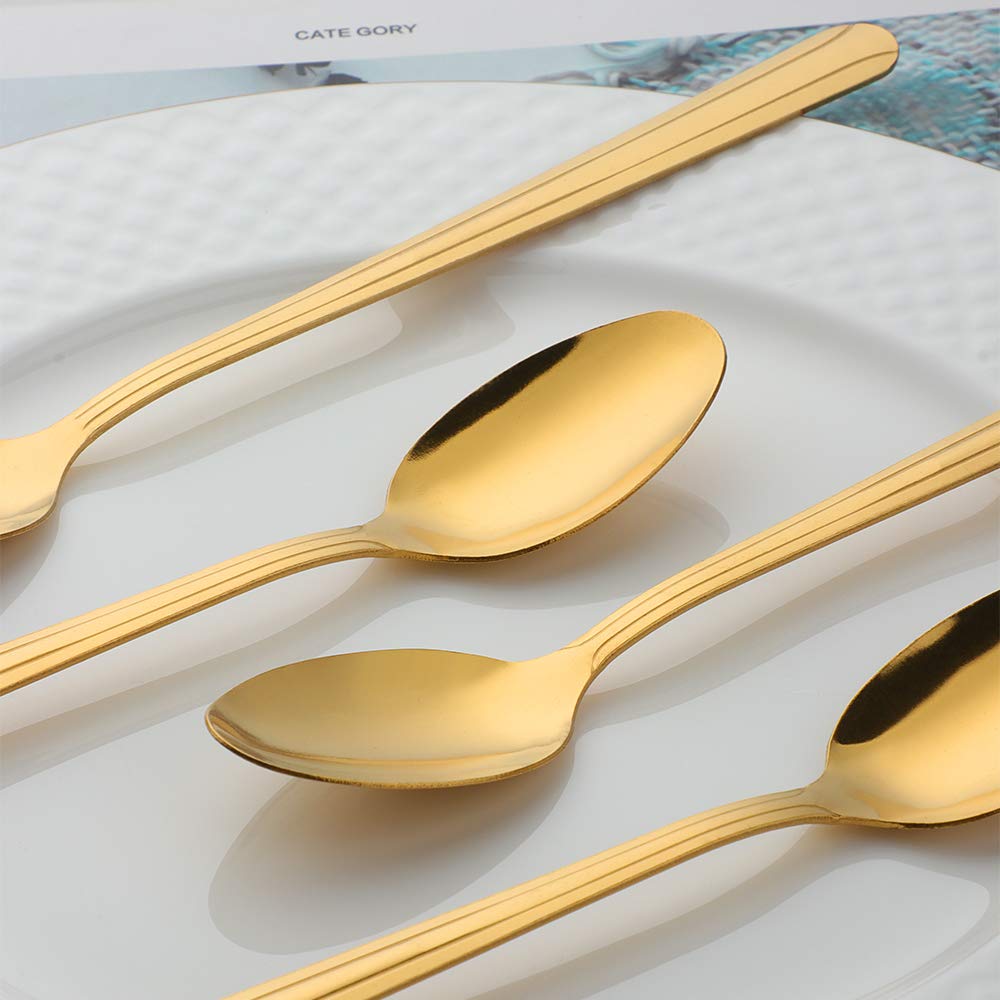 QIBOMOON 12-Pack 8-Inch Long Handle Stainless Steel Spoons - Gold Iced Tea Spoons for Mixing, Cocktail Stirring, Coffee, Milkshakes & Cold Drinks - Perfect for Tea Parties, Coffee Shops & Home Bars