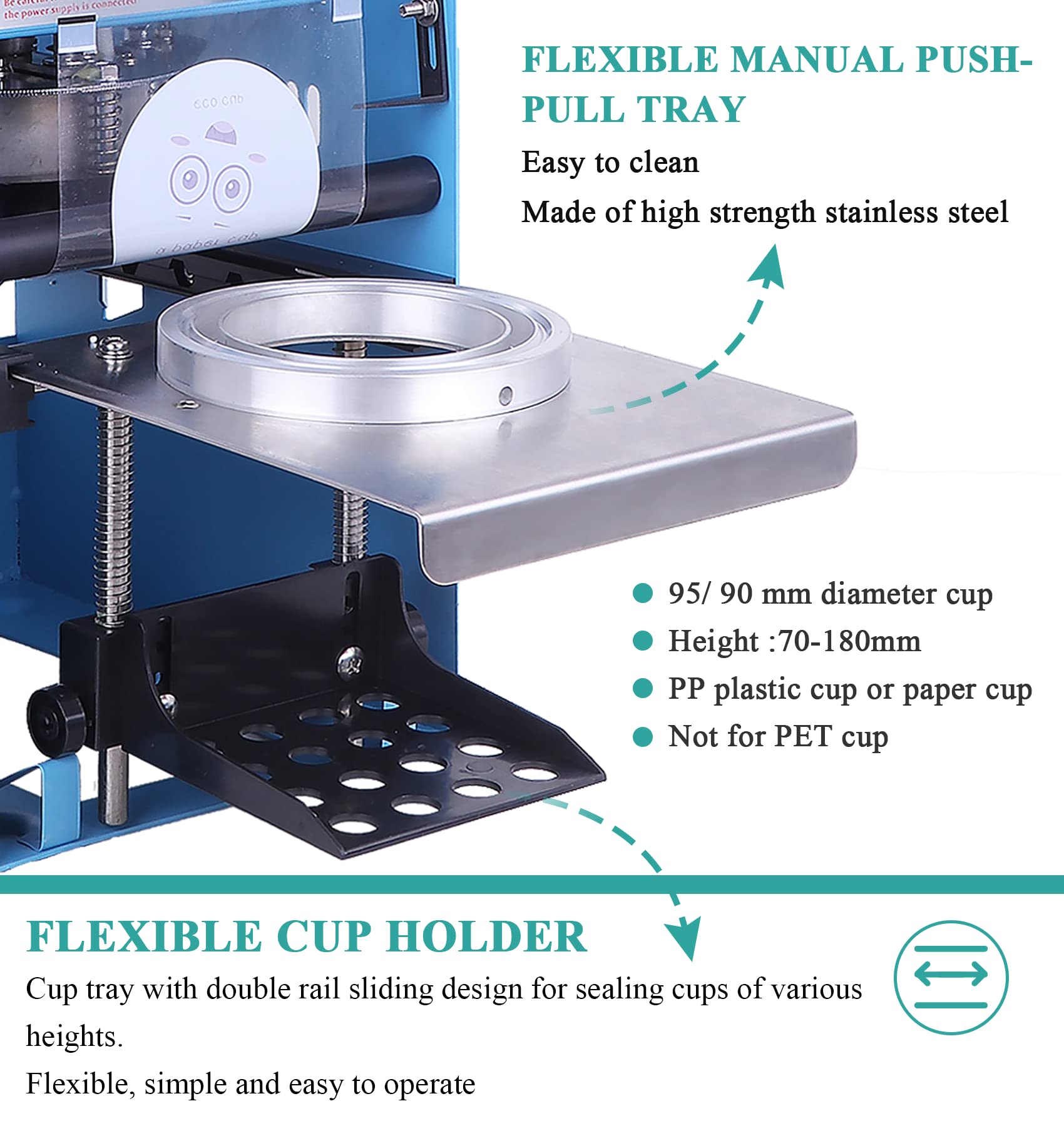 270W Manual Bubble Tea Cup Sealer Machine for 90/95mm Diameter Cups - 220V Milk Tea Sealing Device for Boba Shops, Cafes & Home Use (Perfect for Sealing Milk Tea, Smoothies & Iced Coffee Cups)