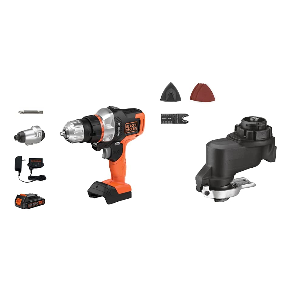 BLACK+DECKER 20V MAX Matrix Cordless Drill Combo Kit with Oscillating Tool Attachment (BDCDMT120IA & BDCMTO) - 2-Tool Power Drill Set for Home DIY Projects, Woodworking, and Construction Work
