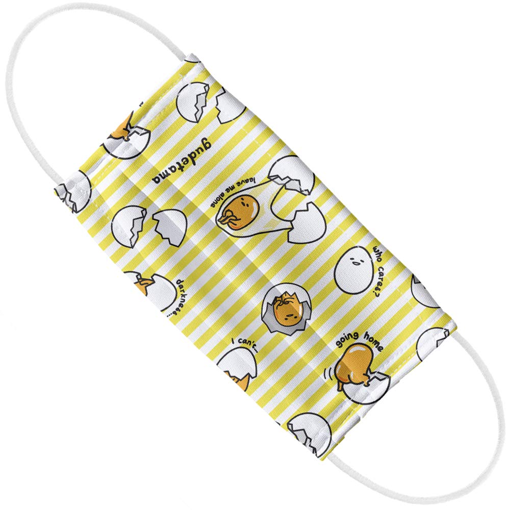 Gudetama Egg Stripe Pattern Reusable Face Mask - 1-Ply Breathable Unisex Face Cover for Daily Use, Work, School & Travel Protection