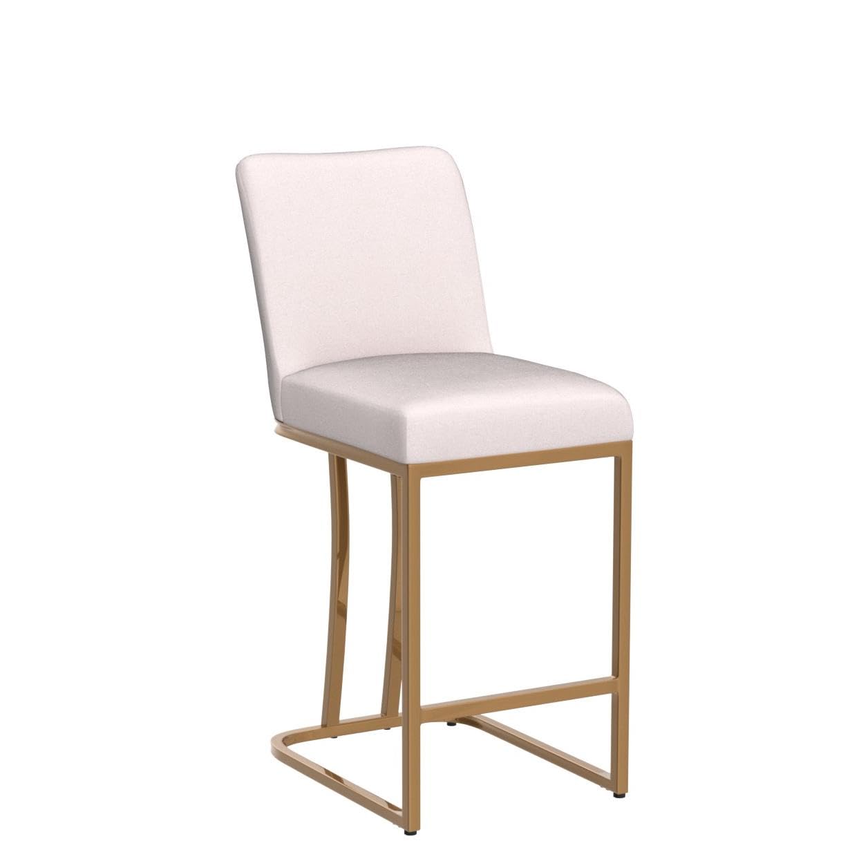 Modern Counter Height Bar Stools Set of 2 - 24 Inch Linen Upholstered Kitchen Island Stools with Golden Metal Frame, Cream Fabric - Perfect for Kitchen Counter, Dining Room, Pub & Home Bar Decor