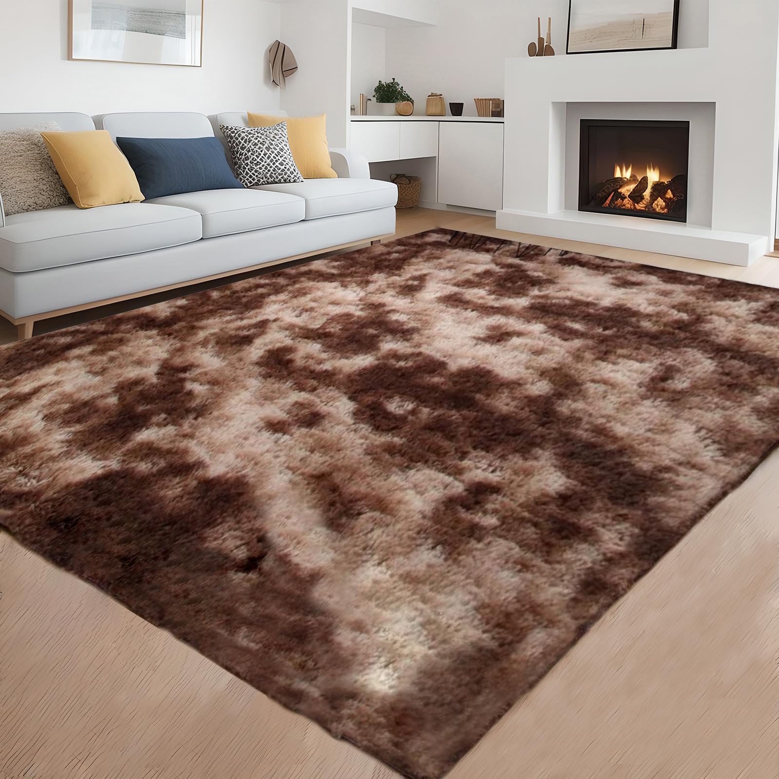 4x6 Brown Modern Fluffy Area Rugs - Soft Plush Indoor Carpet for Living Room, Bedroom & Bathroom Decor - Cozy Home Accent for Family Gatherings & Relaxation
