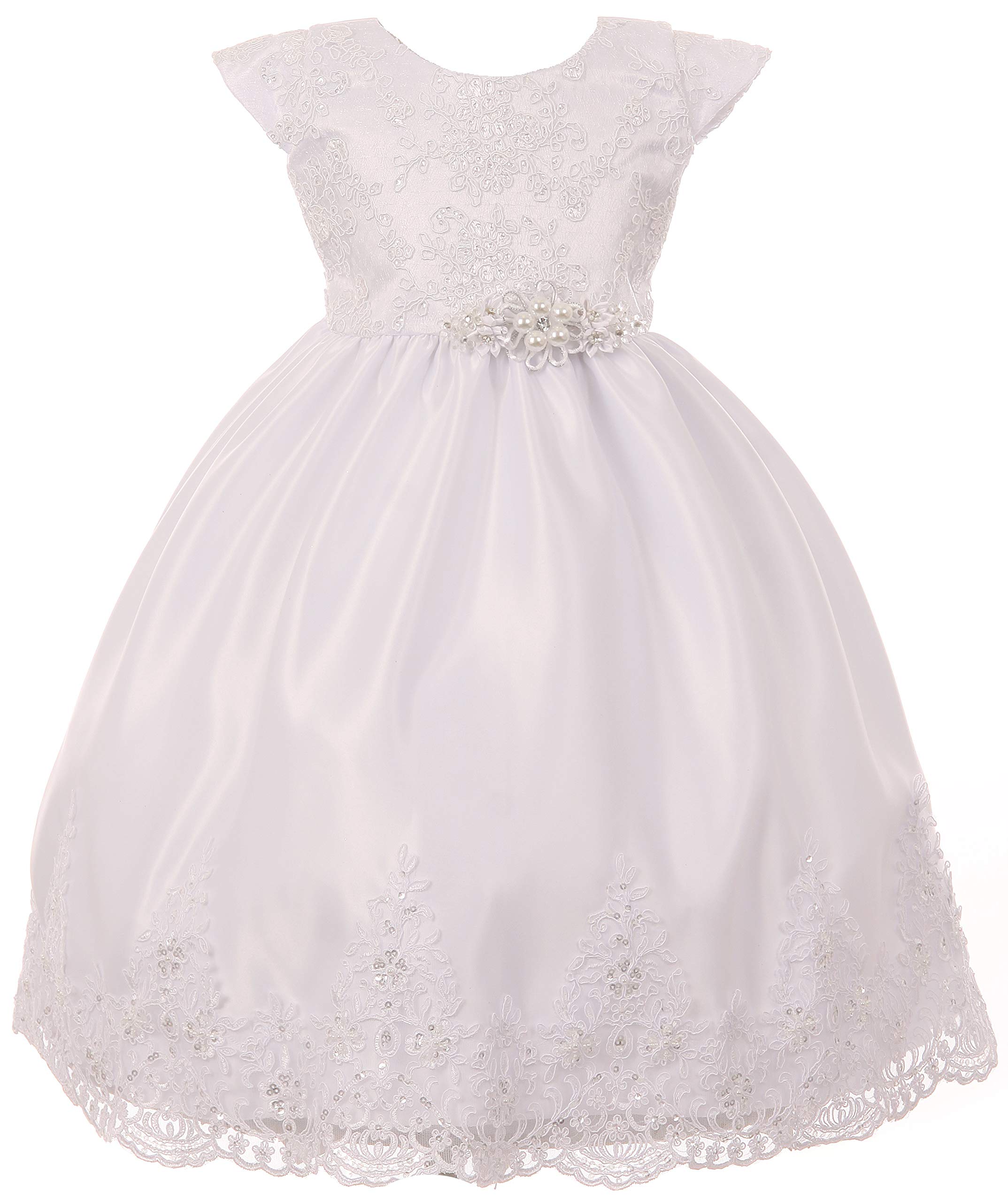 Infant Baby Toddler Simple Beaded Lace Baptism Christening Flower Girl Dress - Perfect for First Communion, Christening Ceremonies & Special Occasions - USA