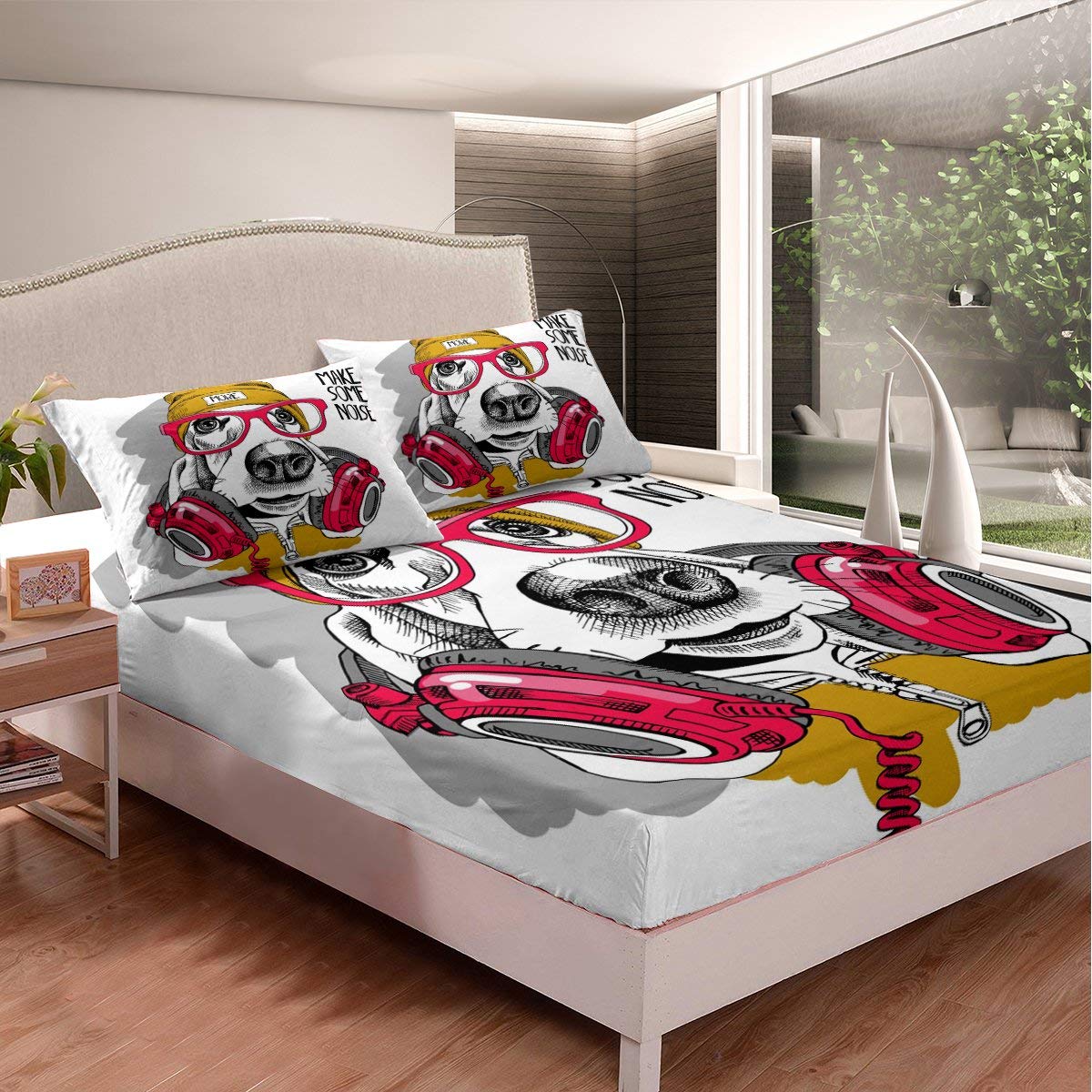 Erosebridal Pug Bedding Set - Funny Dog with Headset Twin Size Fitted Sheet & Pillowcase (2-Piece) | Cute Animal Print for Kids, Boys & Girls | Perfect for Bedrooms, Dorms & Sleepovers