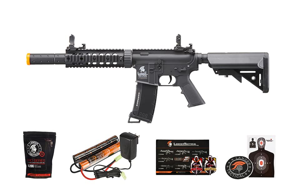 Lancer Tactical Gen 2 New Wave M4 SD Carbine Airsoft AEG Rifle - Nylon Polymer Body, High Speed MidCap Magazine, Battery, Charger & 1000 BBs Included | Perfect for Outdoor Airsoft Battles, Tactical Training & Target Practice