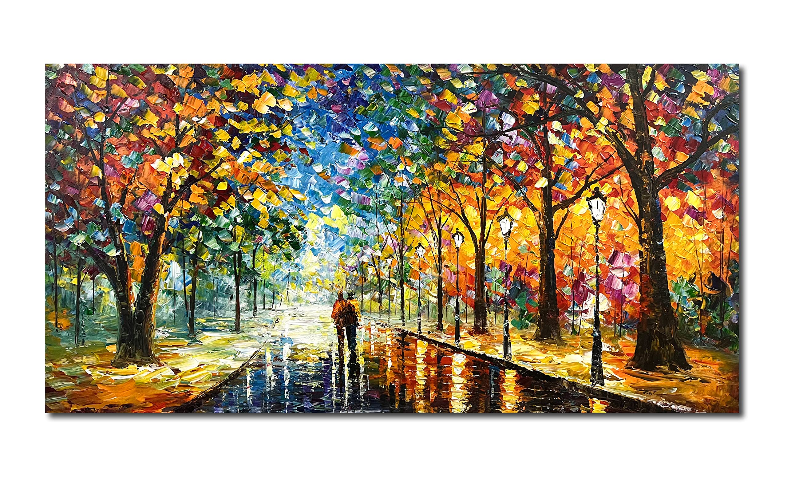 Hand-Painted Modern Park Landscape Oil Painting on Canvas - Contemporary Abstract Wall Art Decor 24x48 Inch - Perfect for Living Room, Bedroom & Office Decorations
