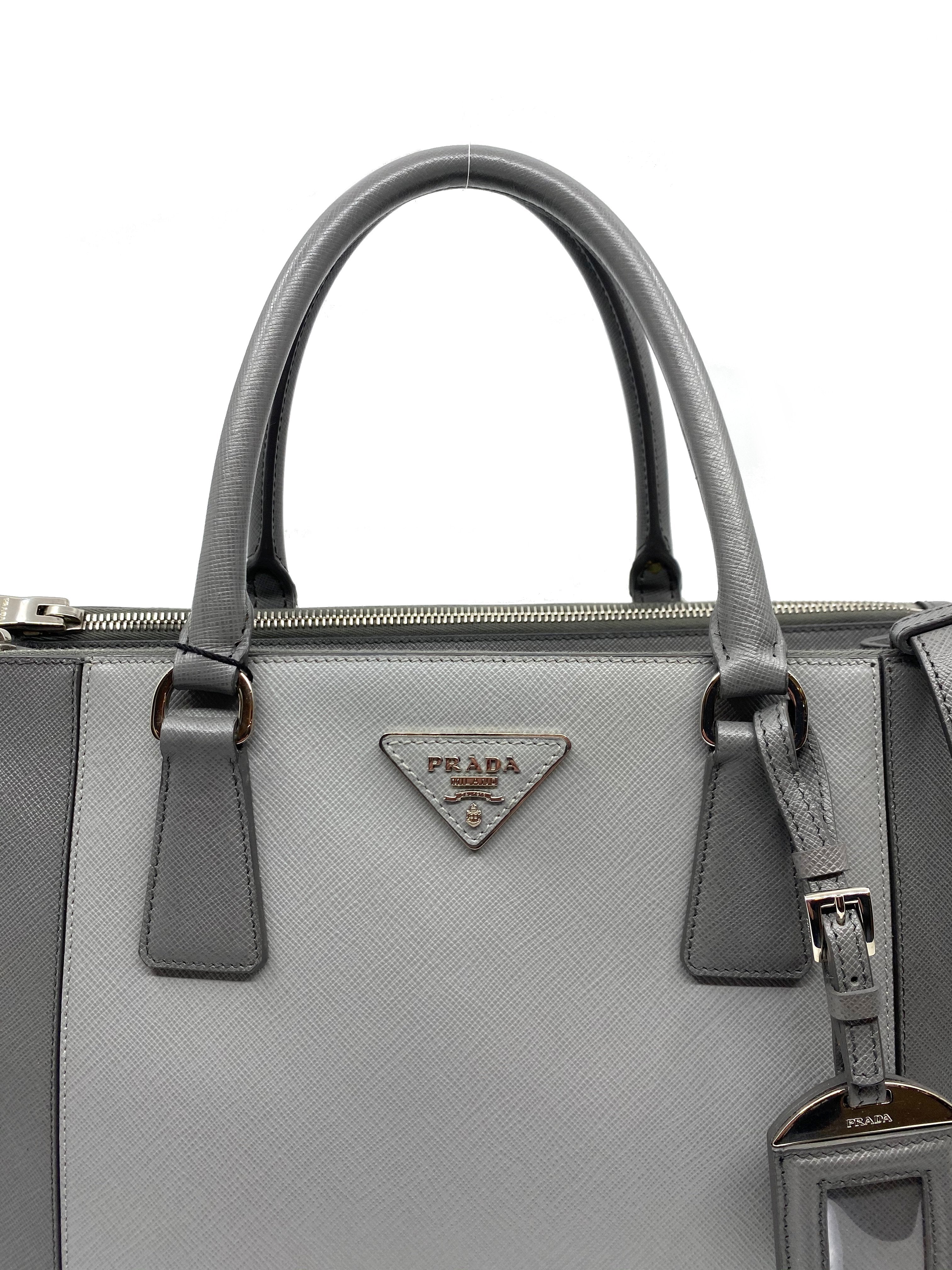 Prada Saffiano Leather Double Zip Tote Bag for Women | Luxury Two-Tone Handbag | Perfect for Work, Travel & Everyday Use
