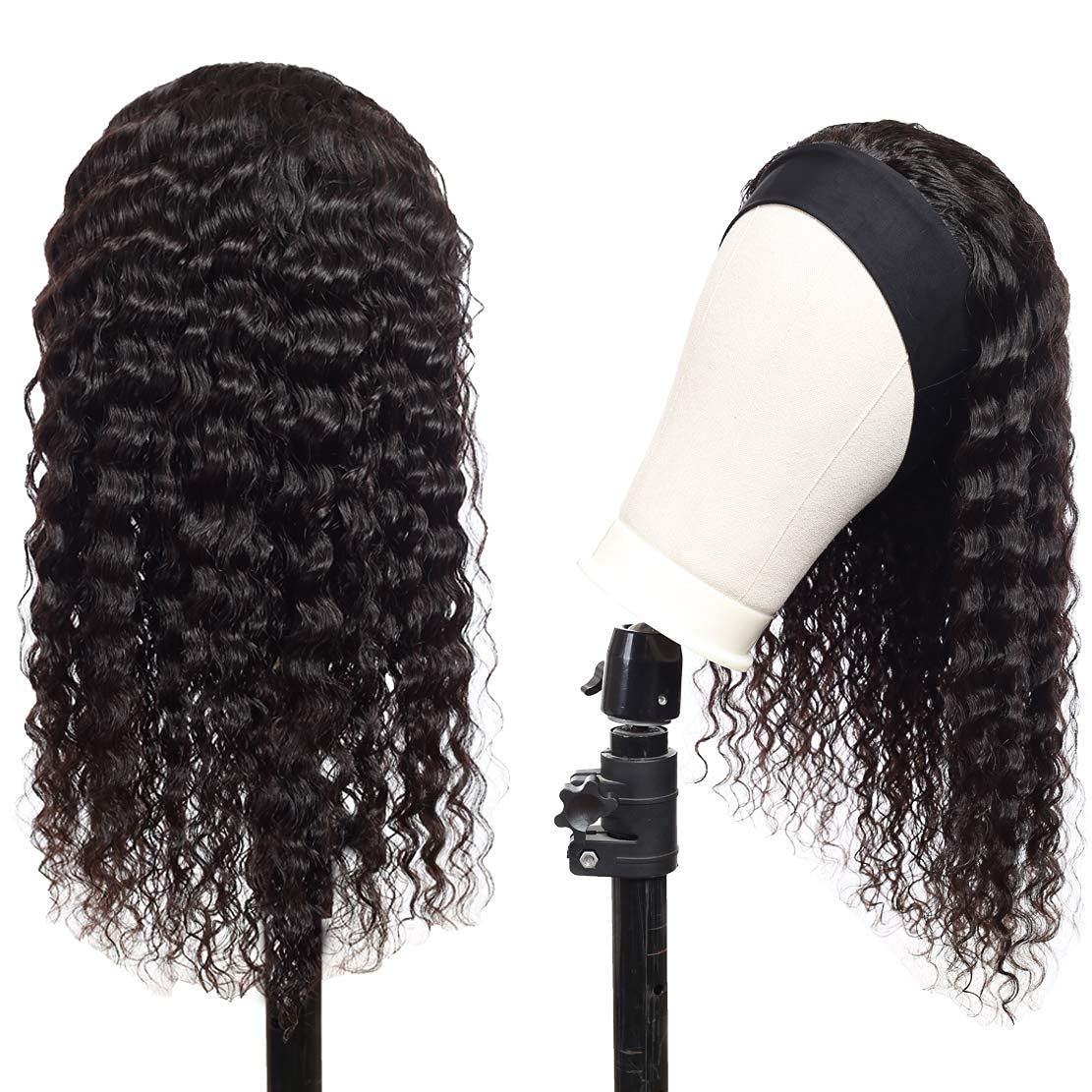 24 Inch Brazilian Human Hair Headband Wig - Deep Wave Wigs for Black Women | Glueless Non-Lace Front | 150% Density Machine Made Curly Wig | Natural Color | Perfect for Daily Wear, Parties & Special Occasions