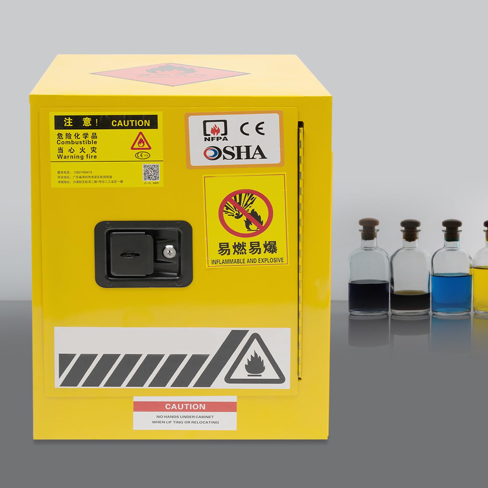 4 Gallon Yellow Galvanized Steel Safety Cabinet - Adjustable Shelf & 3-Point Locking System for Flammable Storage | Heavy-Duty Industrial & Home Use Cabinet for Chemicals, Paint & Solvents | Garage, Workshop & Laboratory Safety Solution