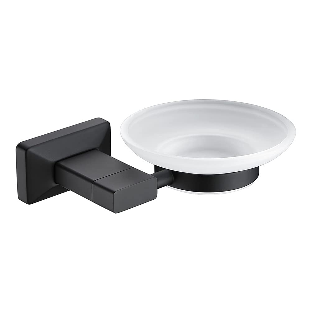 Matte Black Wall Mounted Bathroom Hardware Set - Towel Shelf, Toilet Paper Holder & Soap Dish | Rust-Resistant Brass Towel Rack | Modern Bathroom Organization for Small Spaces & Luxury Homes