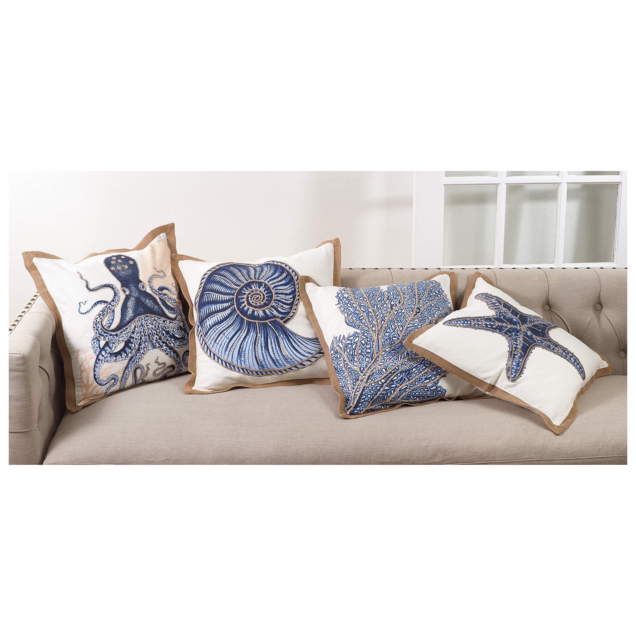 Navy Blue Octopus Nautical Coastal Throw Pillow - 20