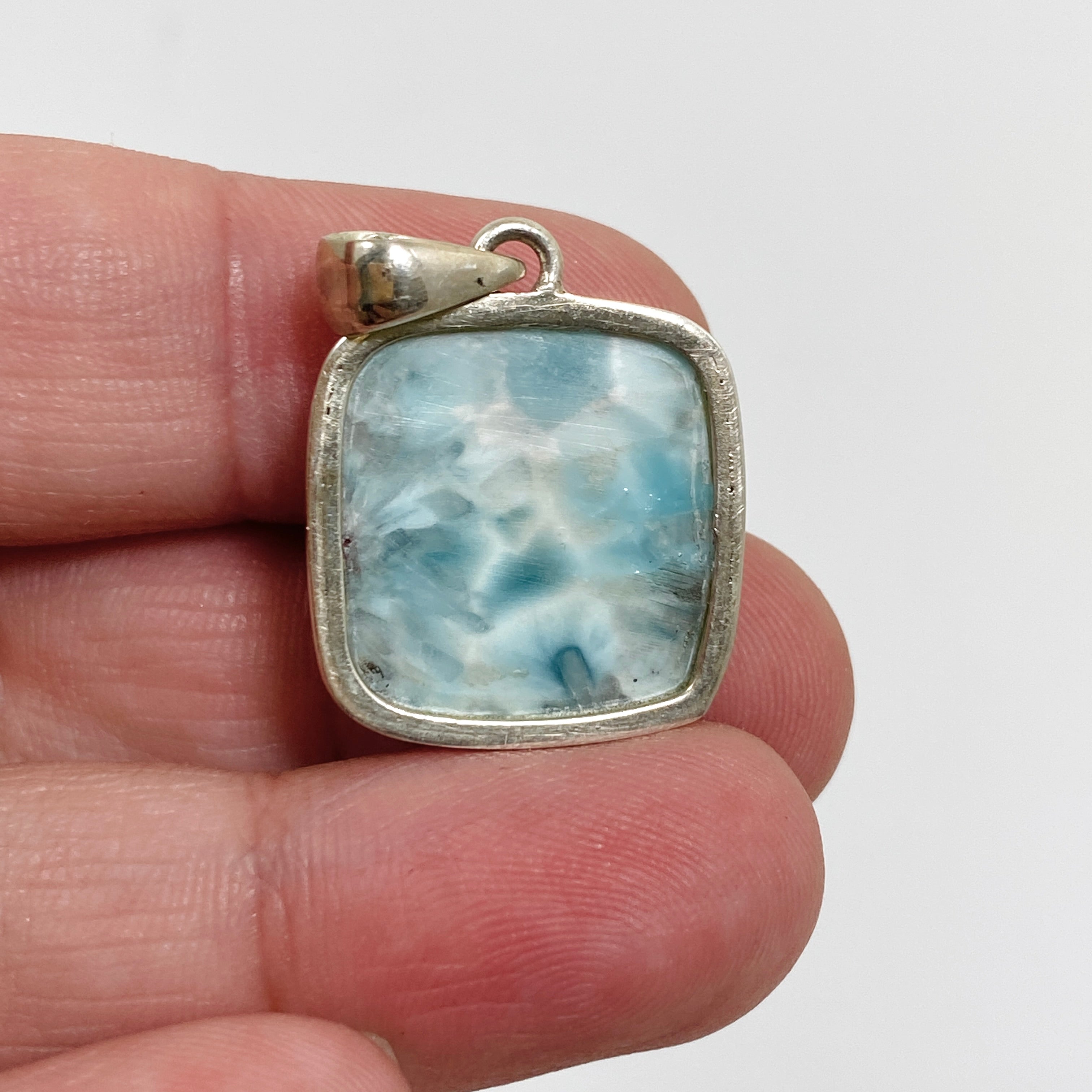 Natural Larimar Square Cabochon Pendant Necklace - Handmade Blue Stone Jewelry for Women - Perfect for Beach Vacation, Boho Style & Gift Giving