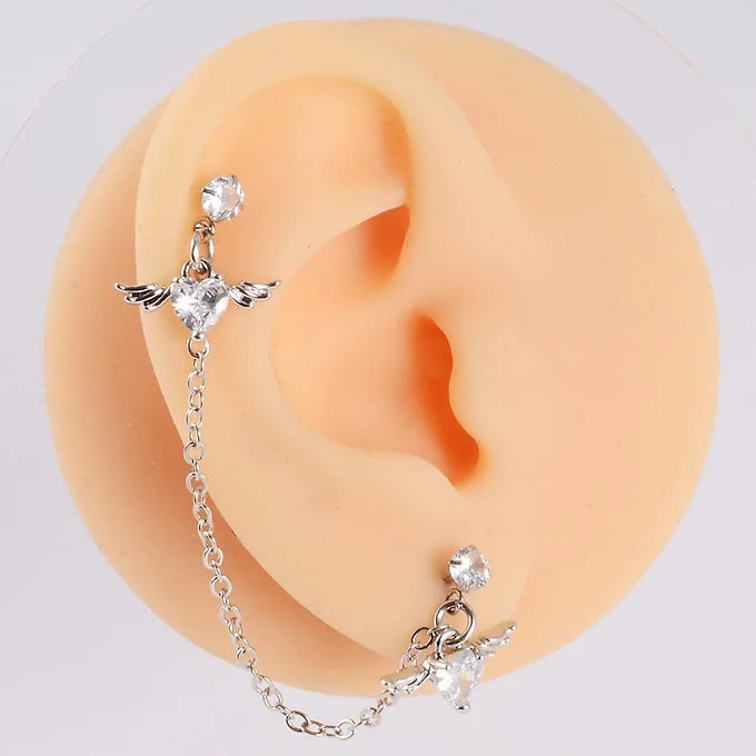 20G Surgical Steel Cartilage Chain Studs Double Piercing Earrings - DL044 | Hypoallergenic Body Jewelry for Helix, Tragus & Conch Piercings | Perfect for Everyday Wear & Special Occasions