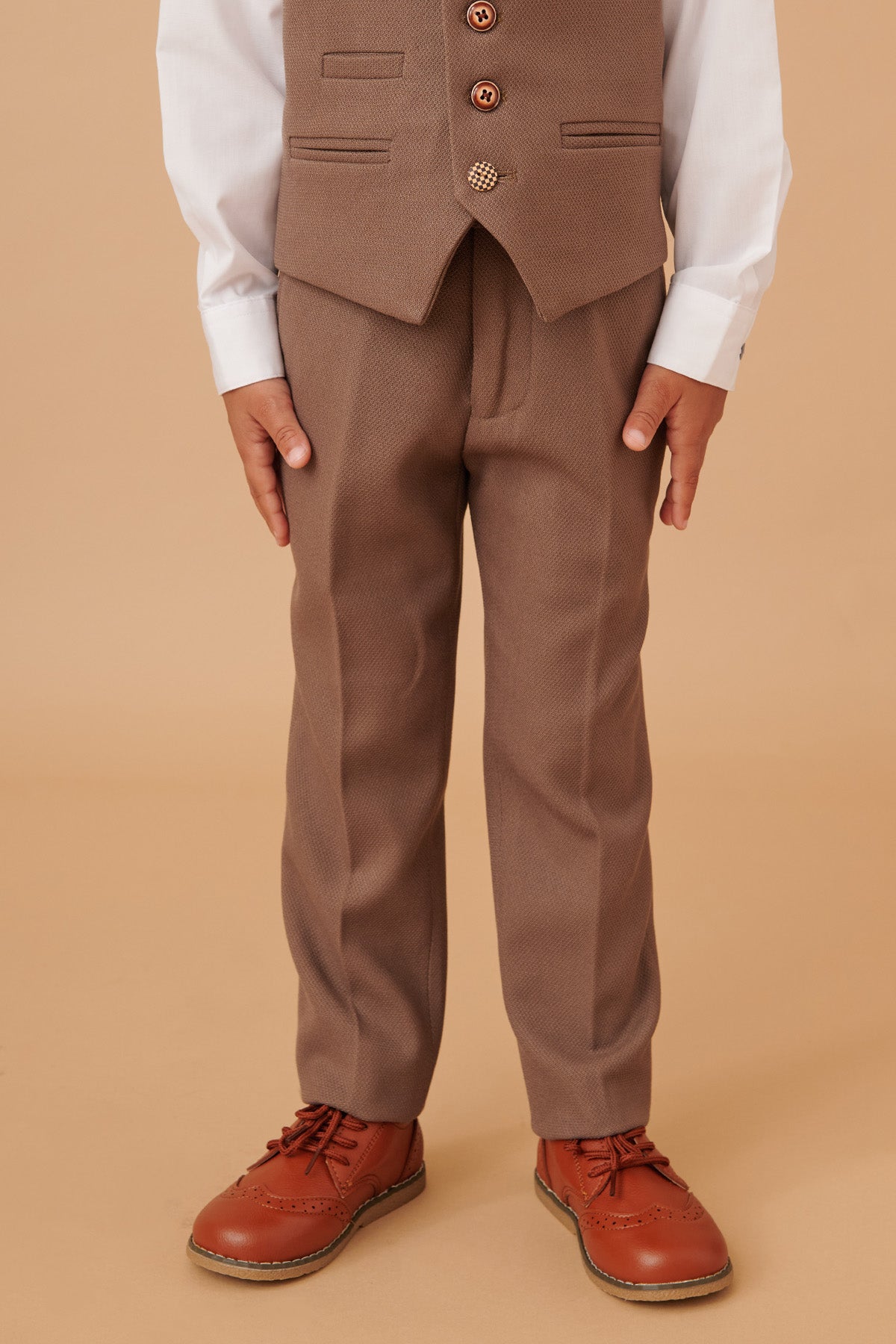 HM5 Kids' Tan Tailored 3-Piece Suit for Boys | Formal Wear for Weddings, School Photos & Special Occasions
